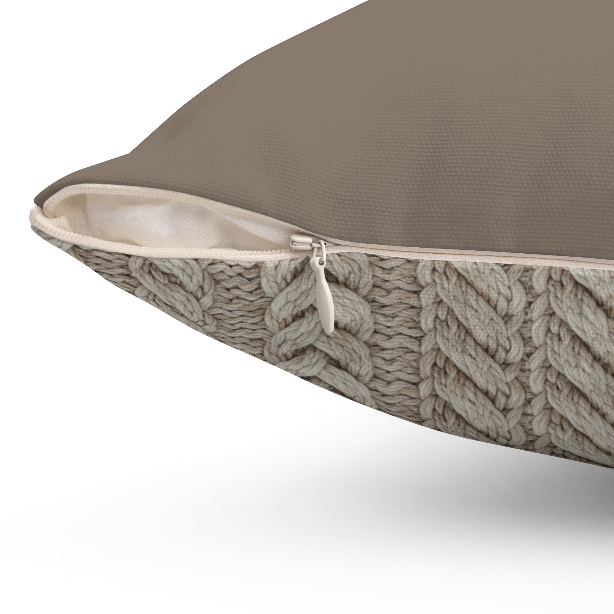 Plumstead Manor Knit Texture Square Pillow — Cozy Beige Spun Polyester Throw Pillow - Creations by Chris and Carlos