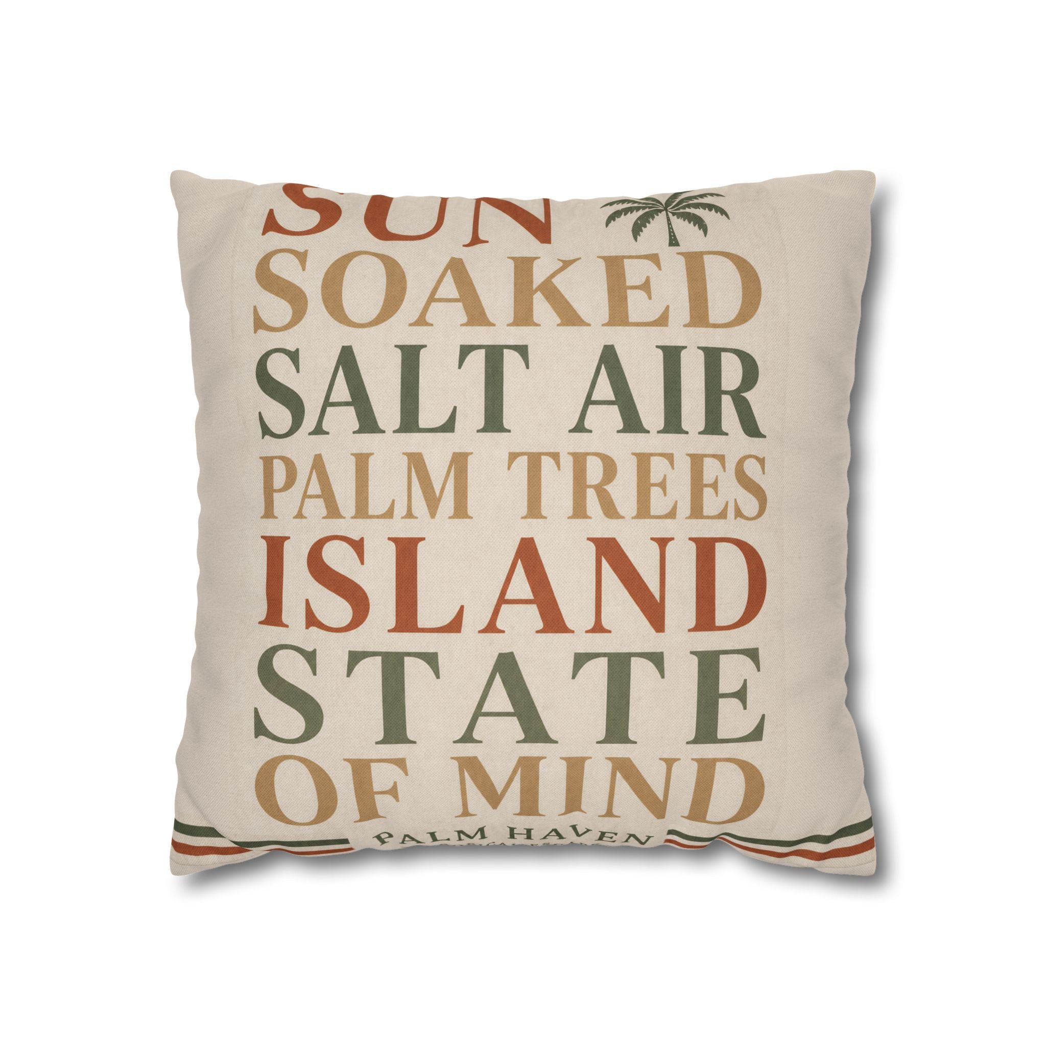 Island State of Mind Throw Pillowcase — Sun Soaked Salt Air Palm Trees Decorative Cover - Creations by Chris and Carlos