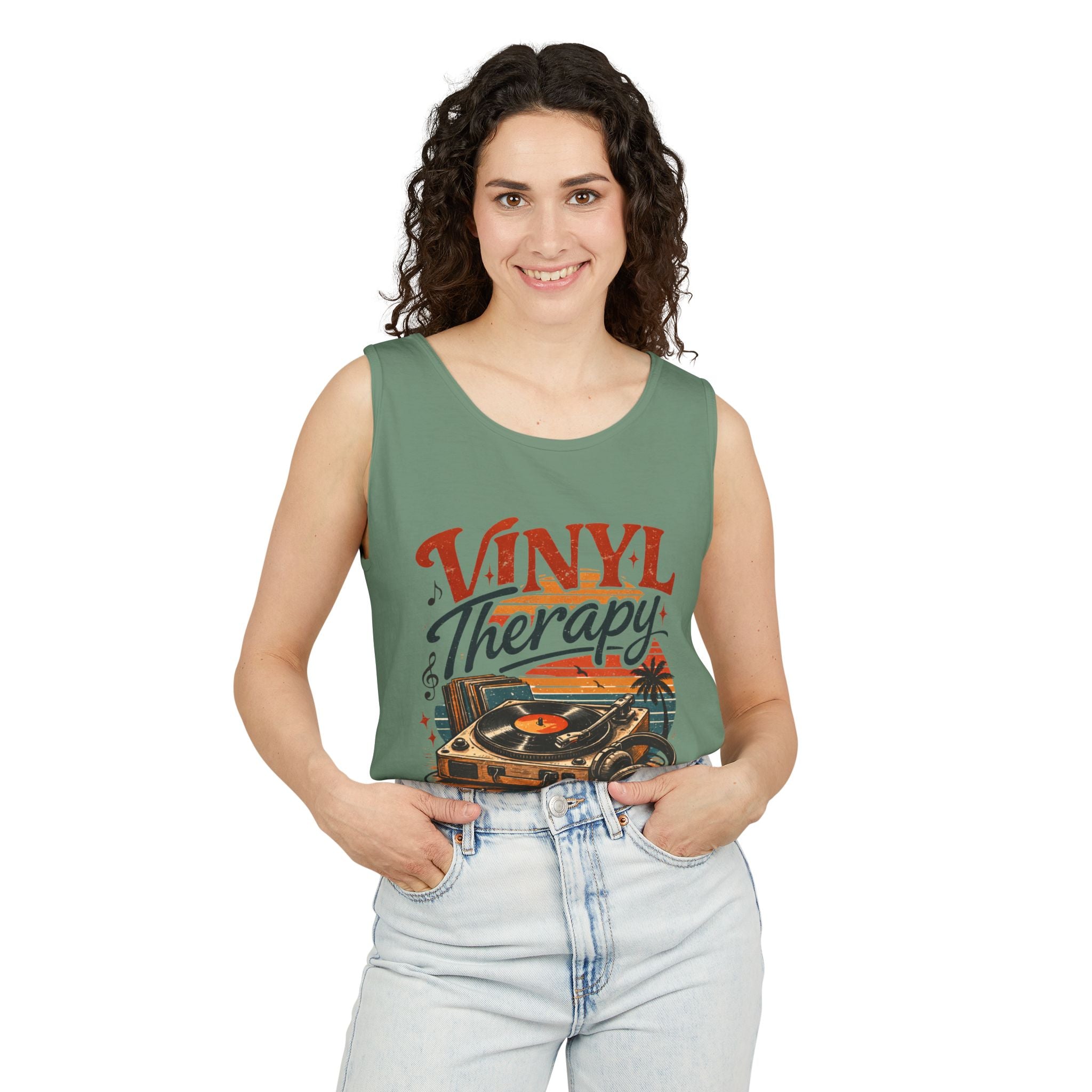 Vinyl Therapy Tank Top — Retro Record Player Music Shirt - Creations by Chris and Carlos