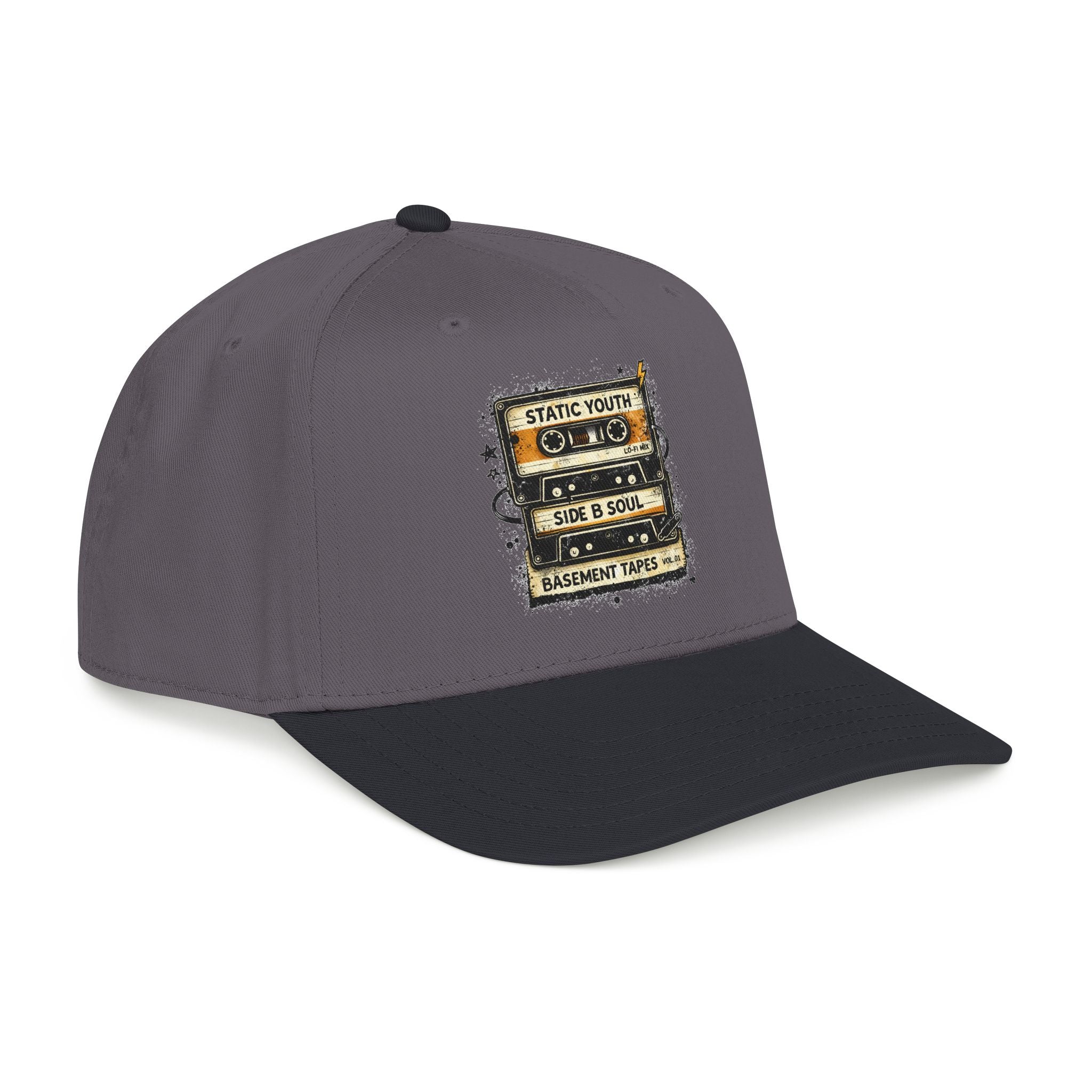 Vintage Cassette Baseball Cap — "Static Youth / Side B Soul" Retro Tape Design - Creations by Chris and Carlos