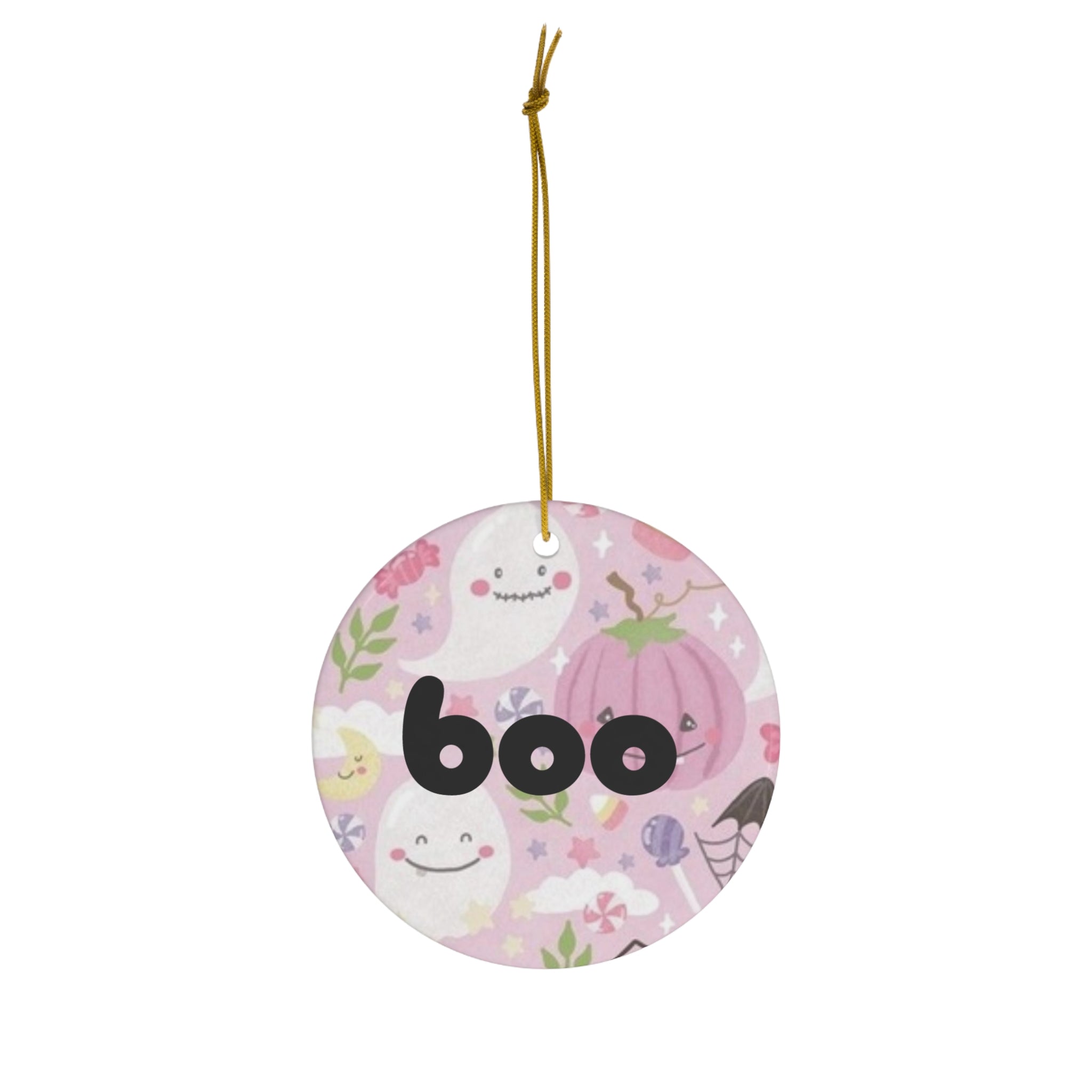 Halloween Pink Ghosts- boo Ceramic Ornament, 4 Shapes - Creations by Chris and Carlos