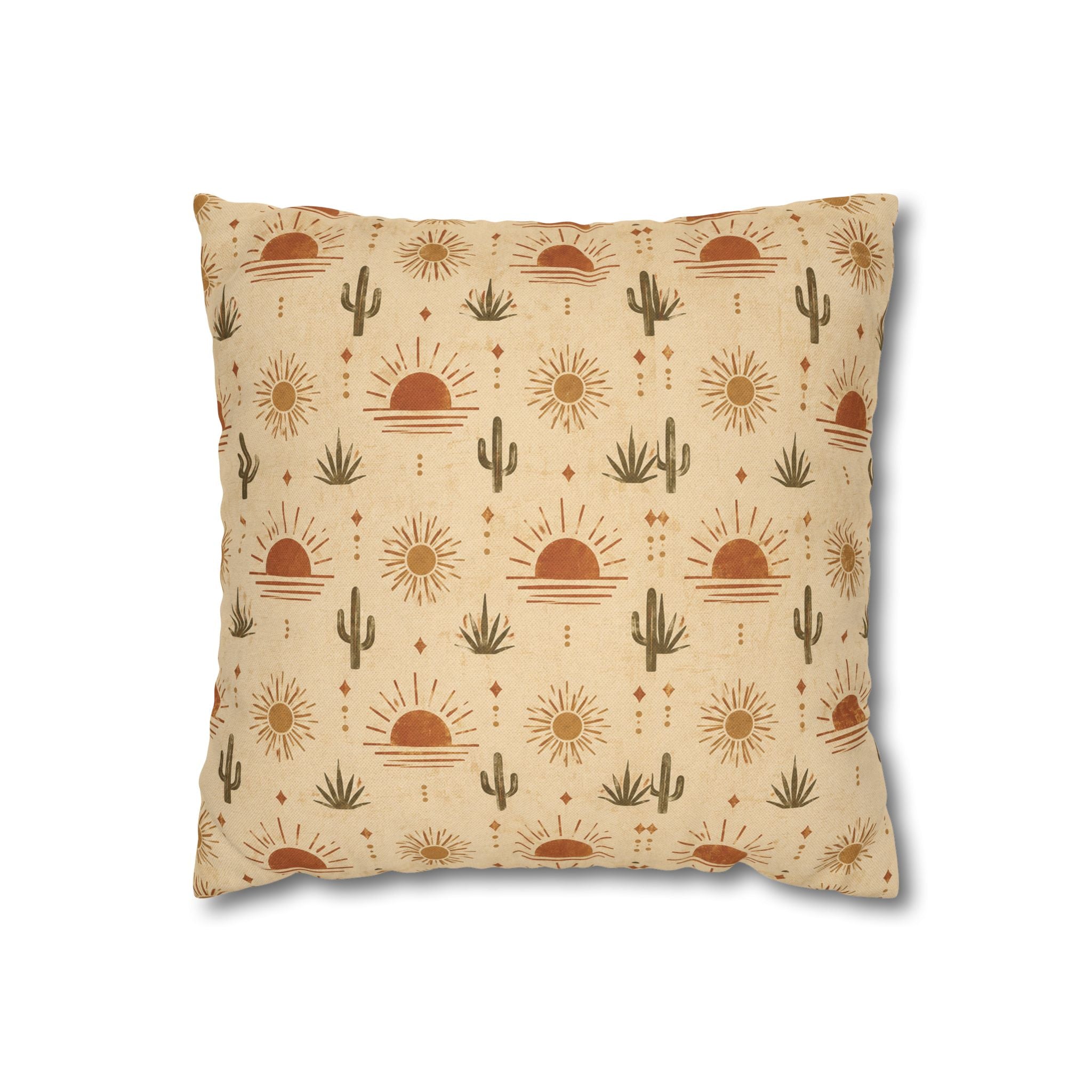 Desert Sunrise Square Pillowcase — Boho Cactus Sun Pattern - Creations by Chris and Carlos