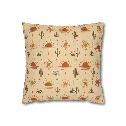 Desert Sunrise Square Pillowcase — Boho Cactus Sun Pattern - Creations by Chris and Carlos