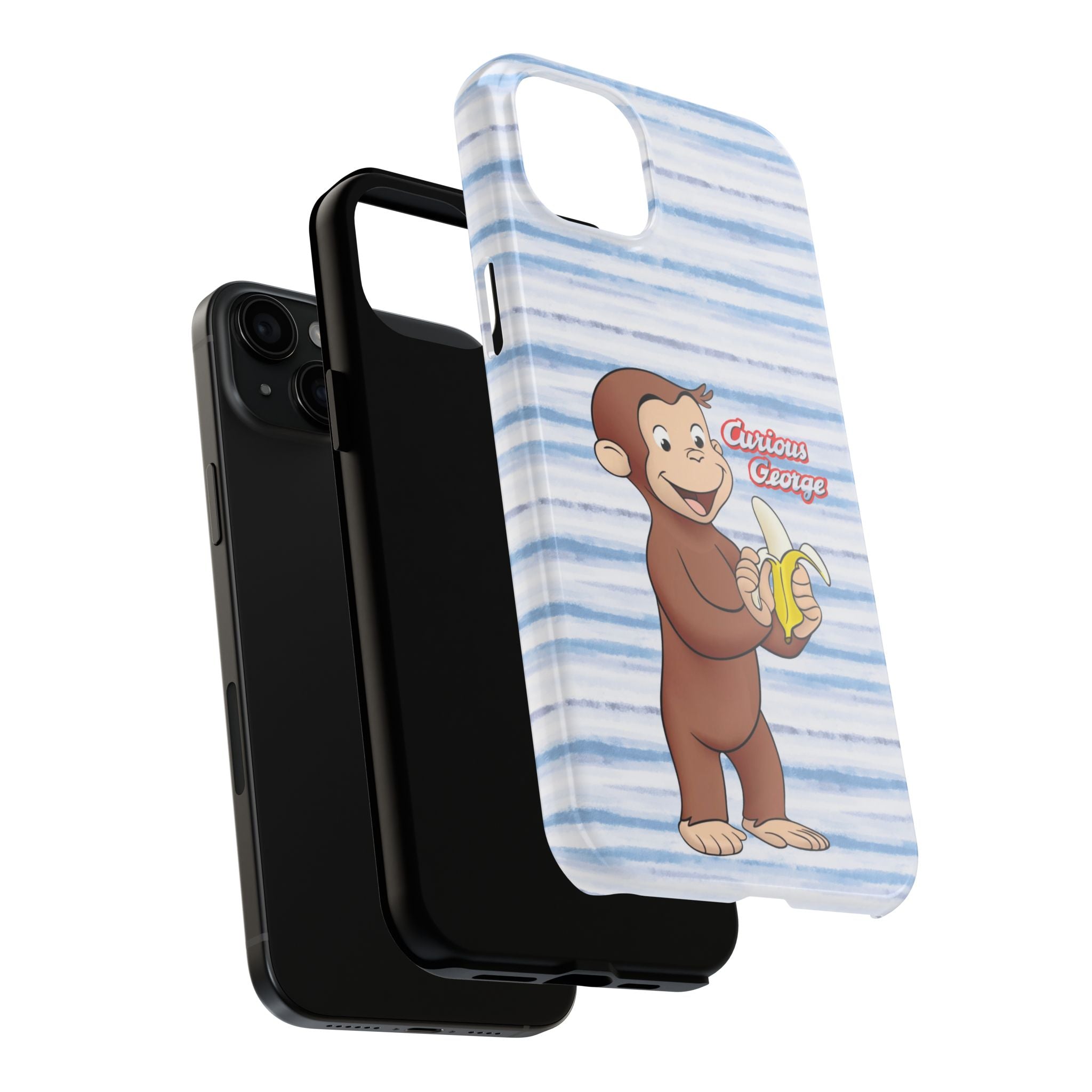Curious George Banana Tough Phone Case — Cute Kids iPhone Cover, Blue Stripe Protective Case - Creations by Chris and Carlos