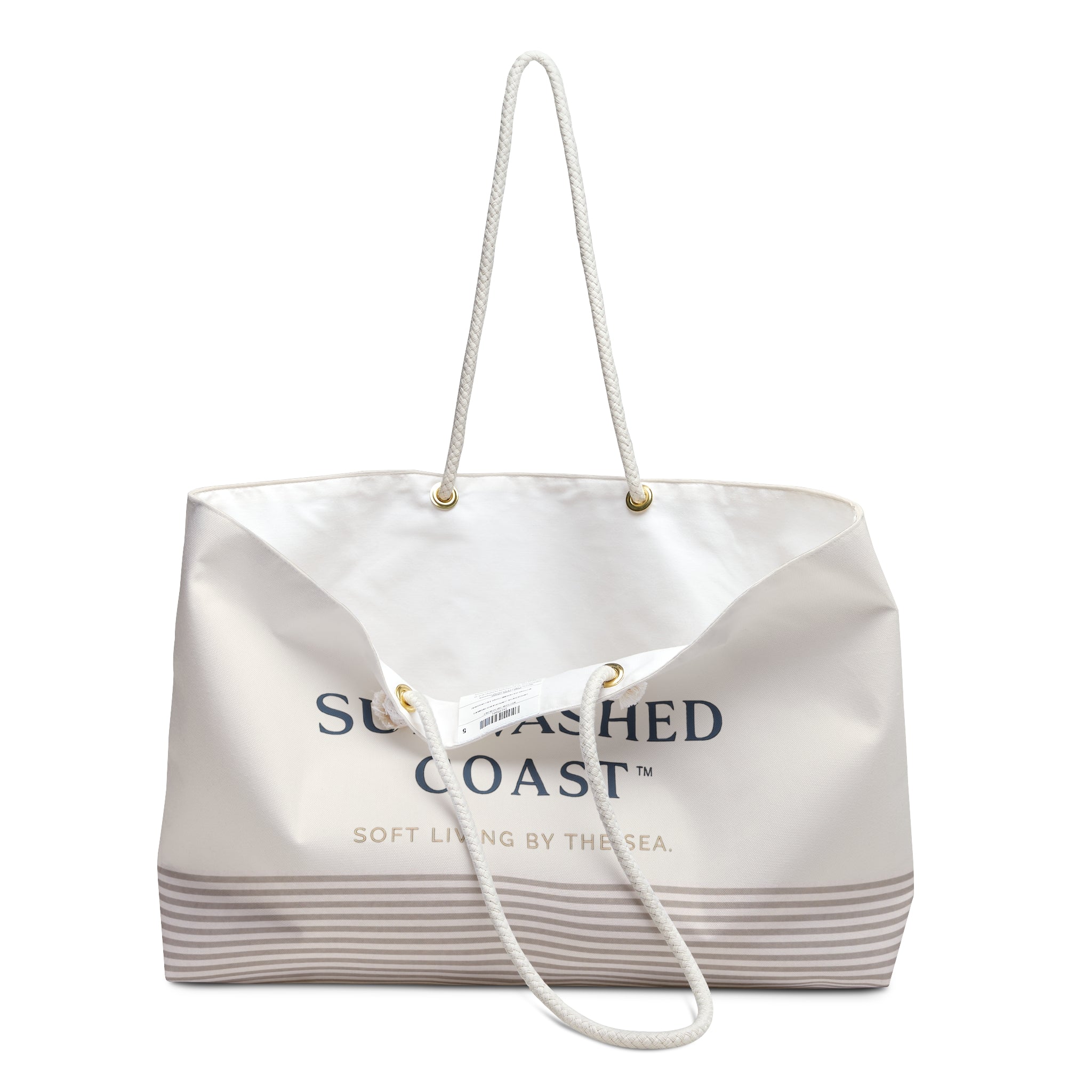 Sunwashed Coast Weekender Bag — Coastal Canvas Travel Tote with Striped Bottom - Creations by Chris and Carlos