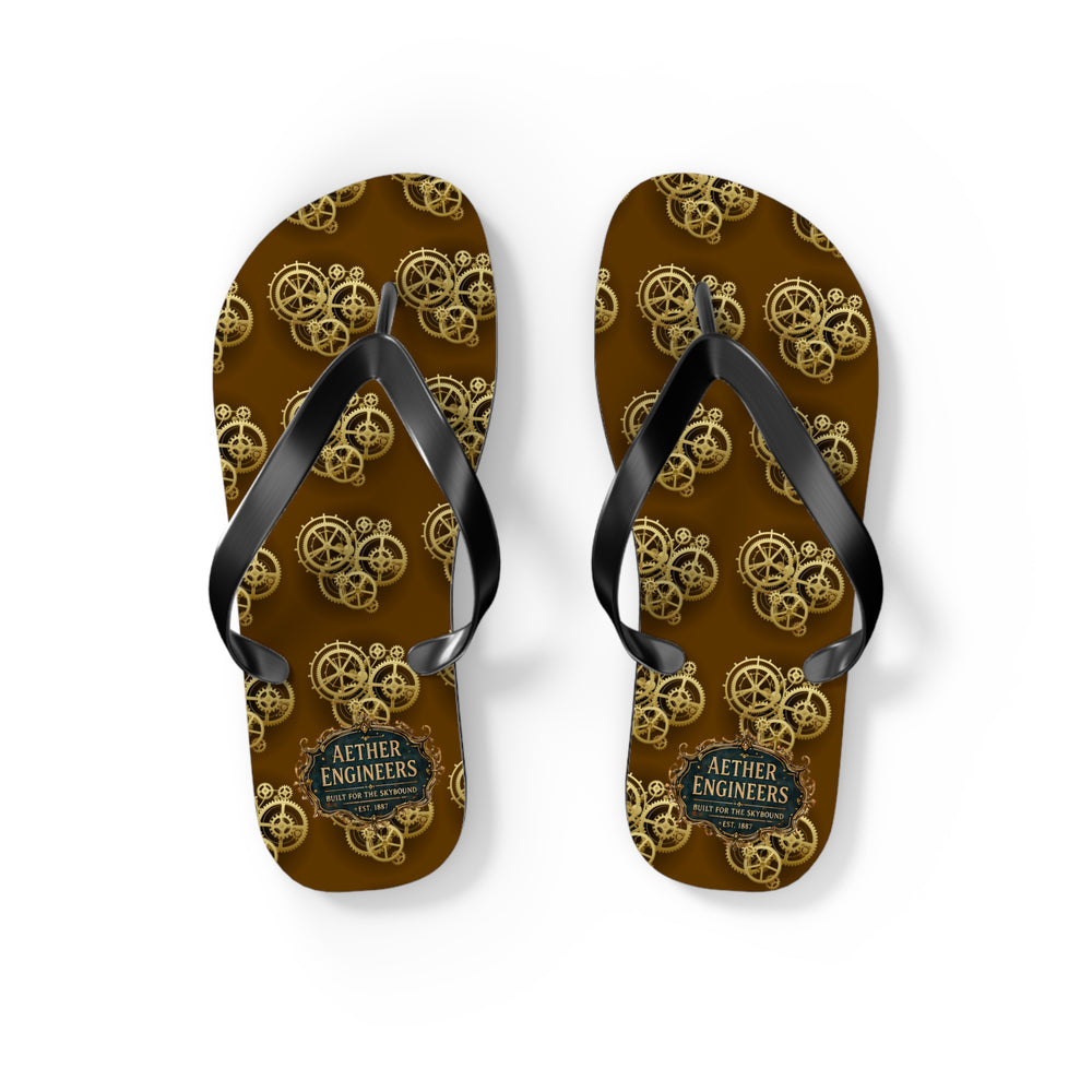 Steampunk Gear Flip Flops — Aether Engineers Patterned Sandals