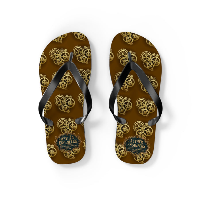 Steampunk Gear Flip Flops — Aether Engineers Patterned Sandals
