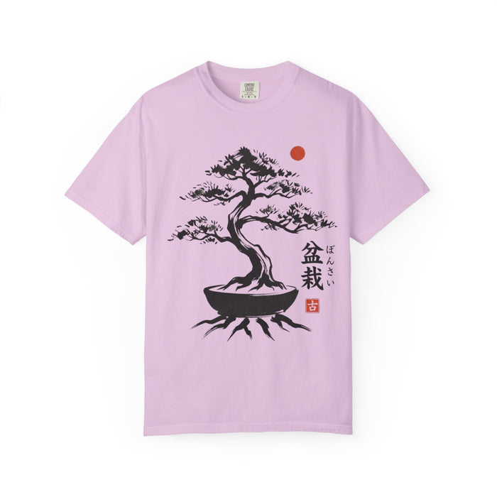 Bonsai Tree T-Shirt — Japanese Ink Art Tee with Sun and Kanji