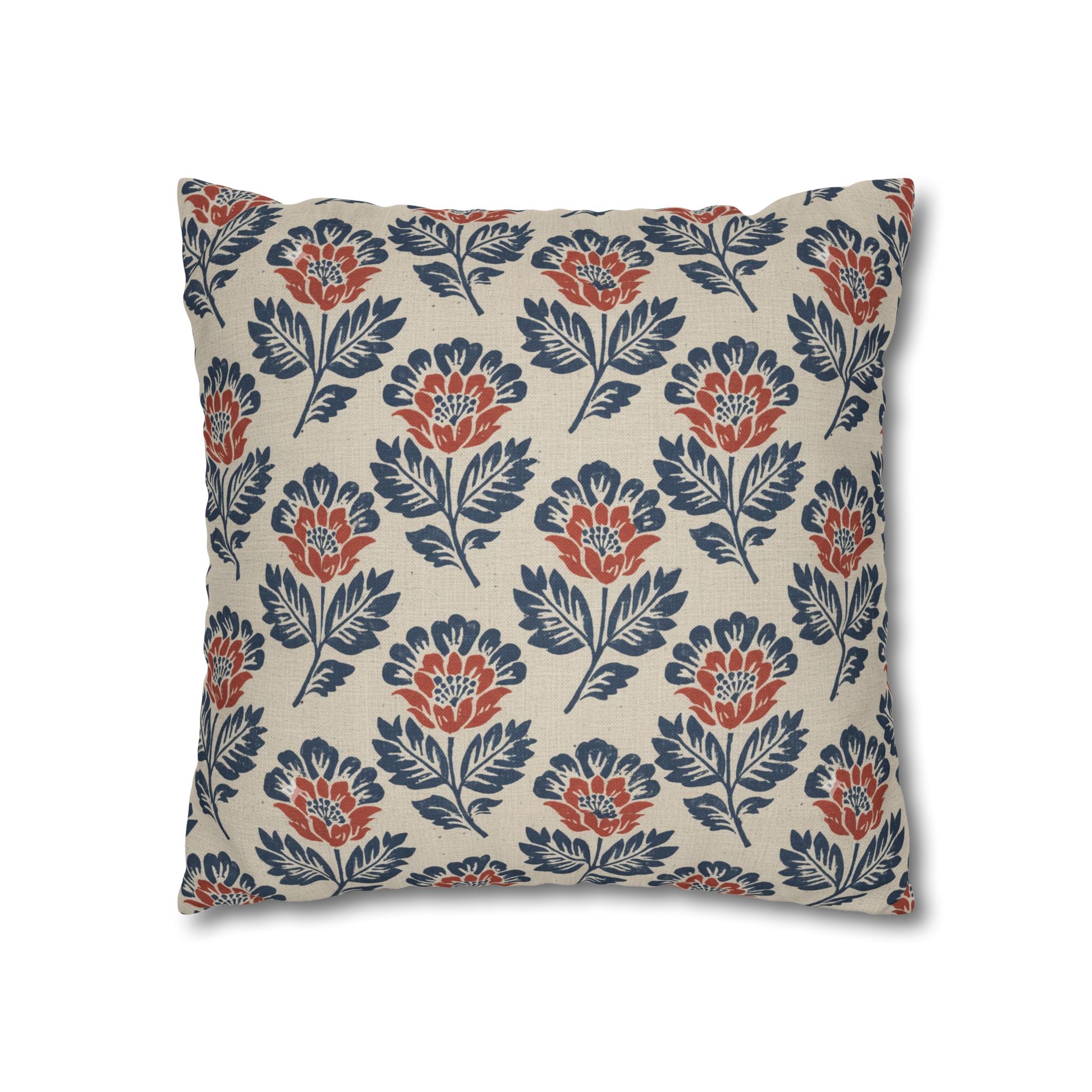 Plumstead Manor Floral Block Print Decorative Pillowcase — Navy & Terracotta Garden Pattern - Creations by Chris and Carlos