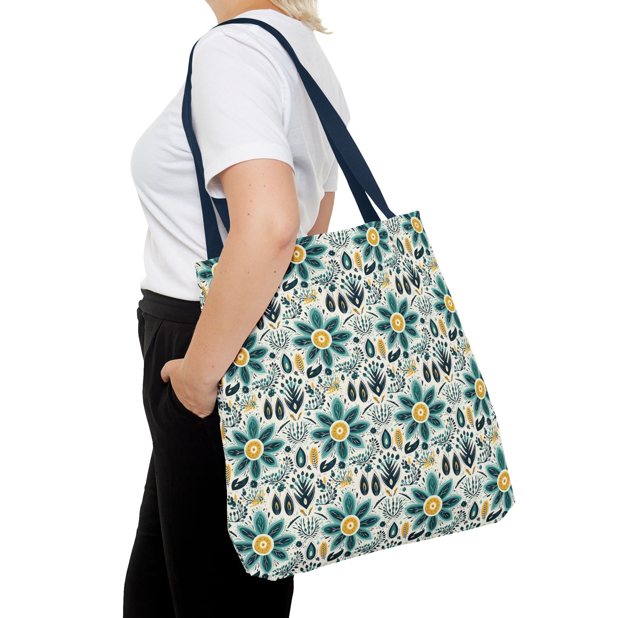Sol y Alegría (Sun and Joy) Collection- Cactus Succulent Pattern Microfiber Blanket Soft Velveteen Throw for Home & Garden Lovers Floral Folk Art Tote Bag — Teal & Mustard All-Over Print - Creations by Chris and Carlos