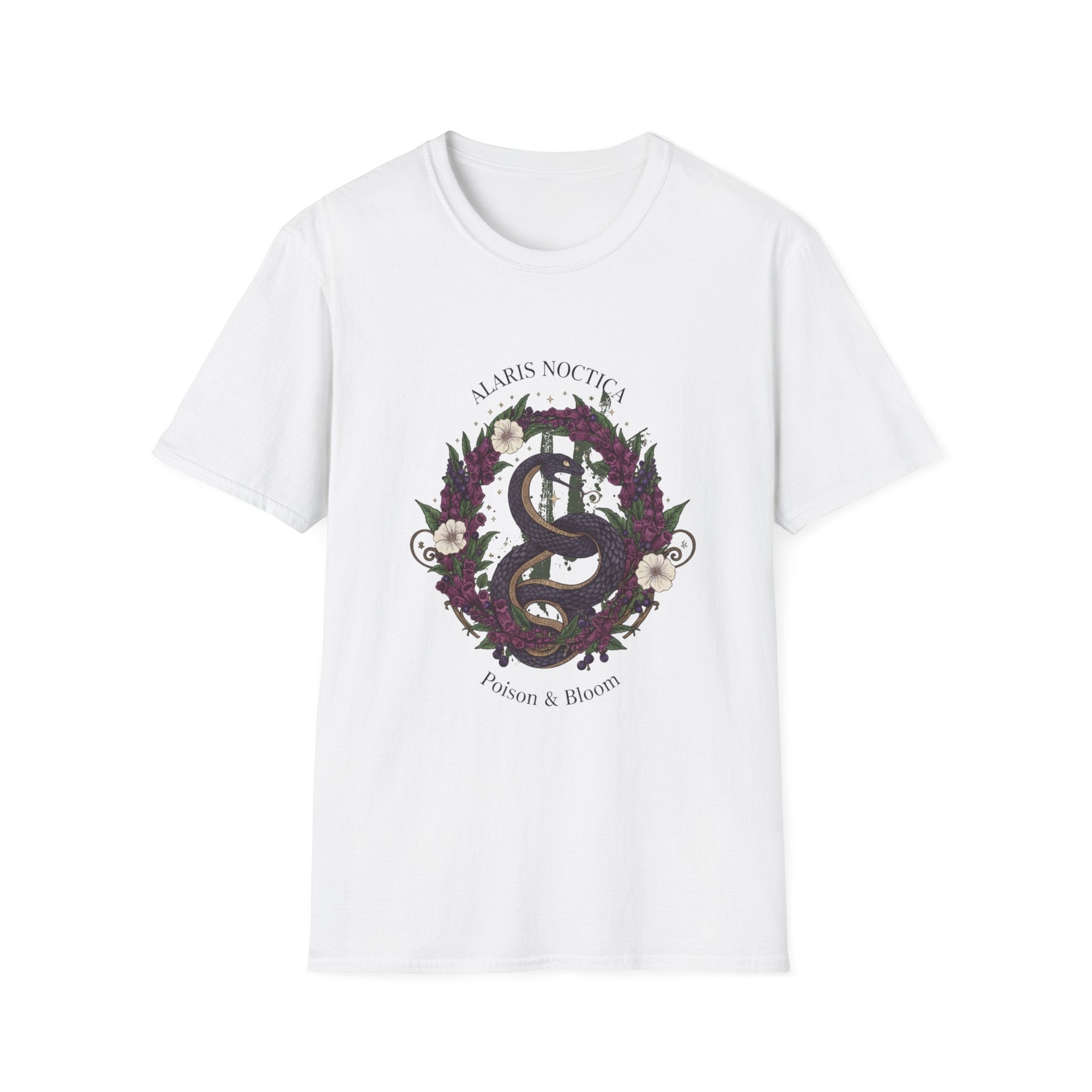 Snake & Wreath Graphic T-Shirt — 'Alarm's Nothing' Floral Gothic Tee - Creations by Chris and Carlos