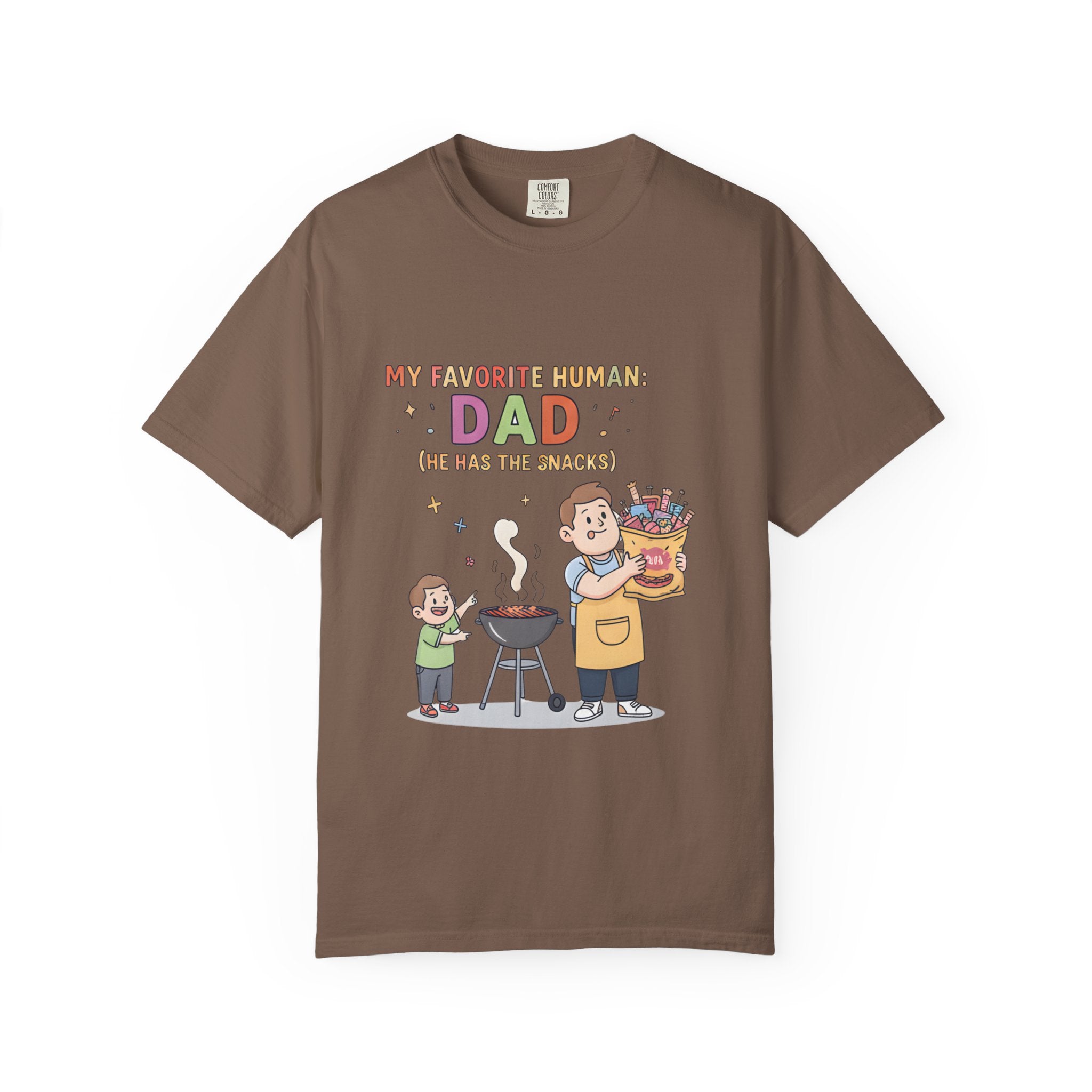 T-Shirt — "My Favorite Human Dad-He has the snacks" Funny Retro Graphic Tee - Creations by Chris and Carlos