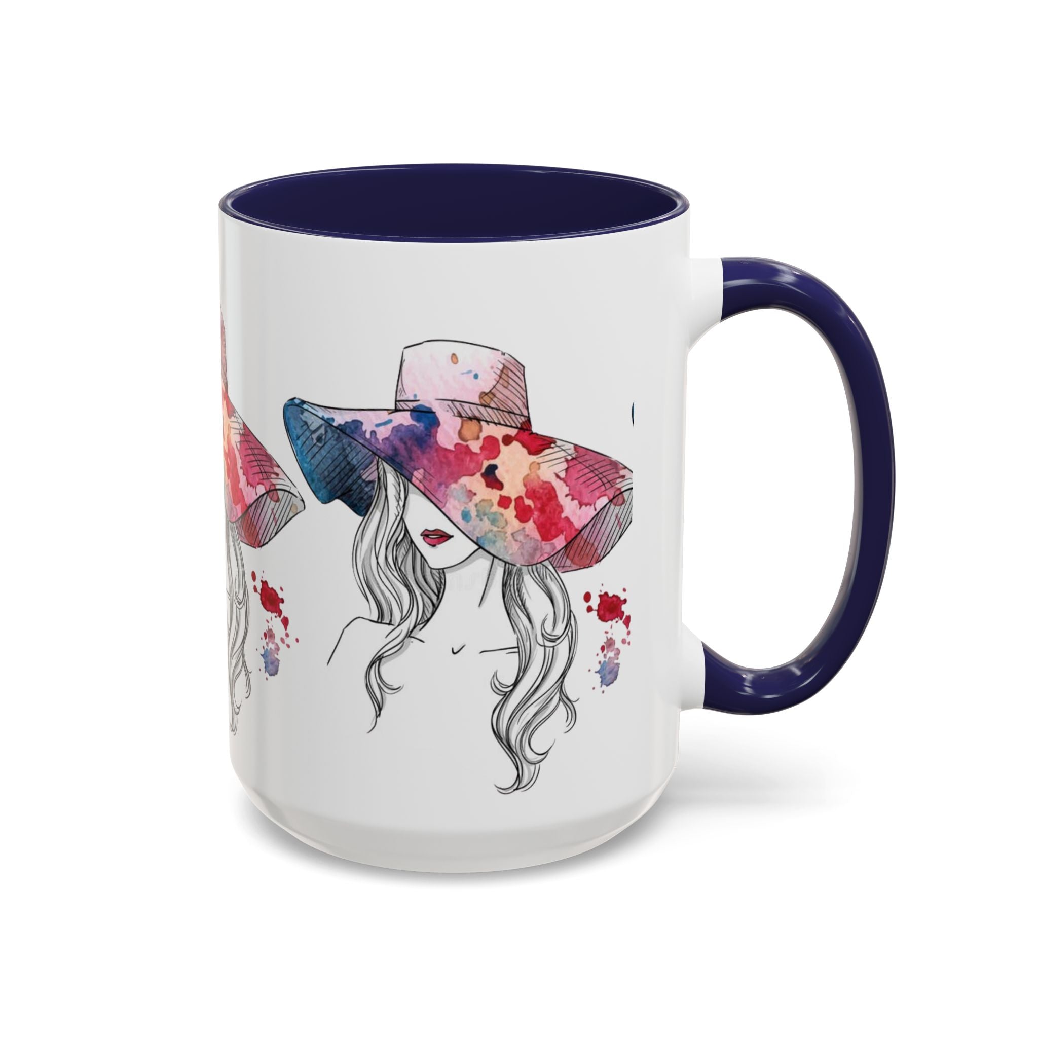 Watercolor Sun Hat Coffee Mug - Chic Fashion Illustration Accent Mug (11/15oz) - Creations by Chris and Carlos