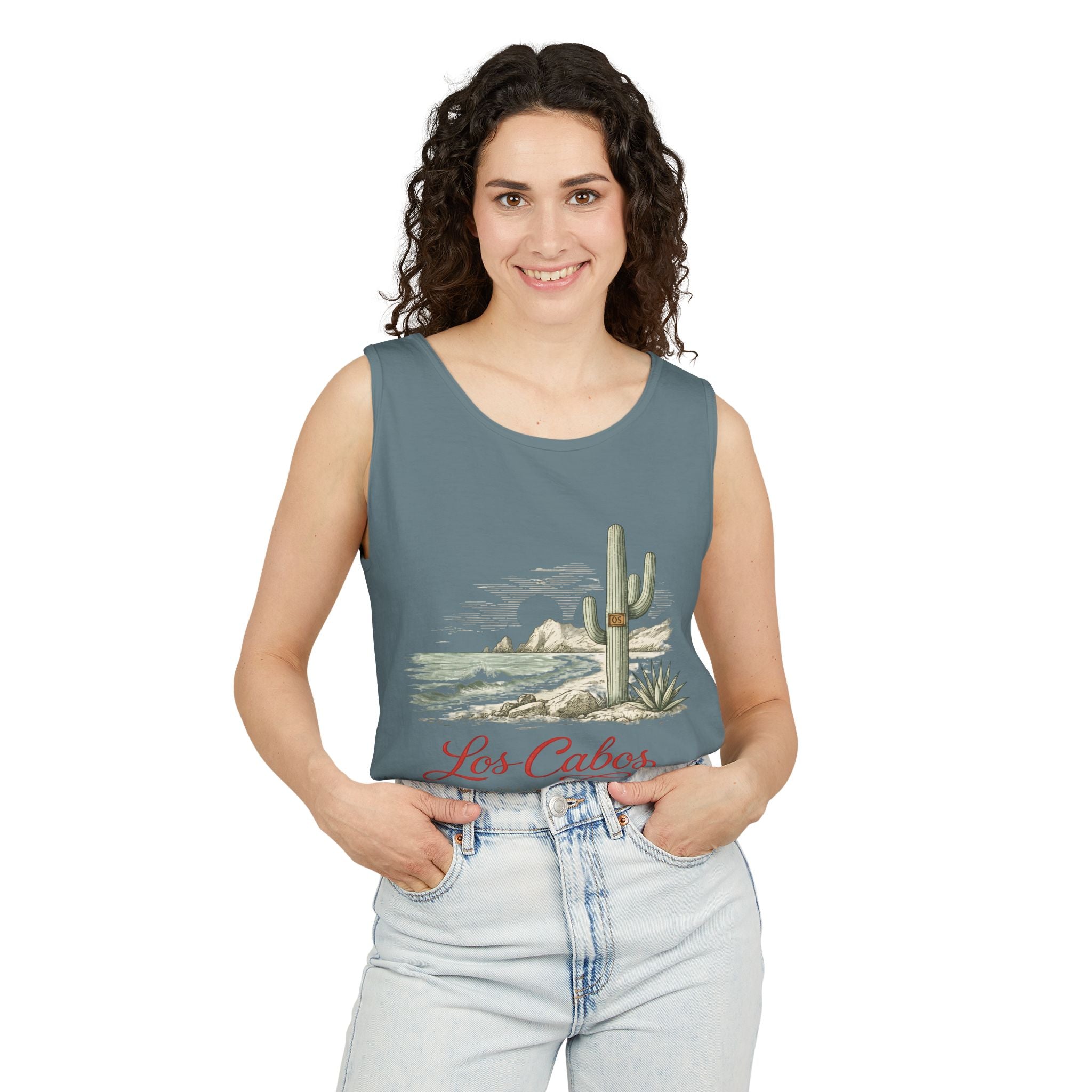 Los Cabos Cactus Beach Tank Top — Vintage Desert Coastal Vacation Tee - Creations by Chris and Carlos
