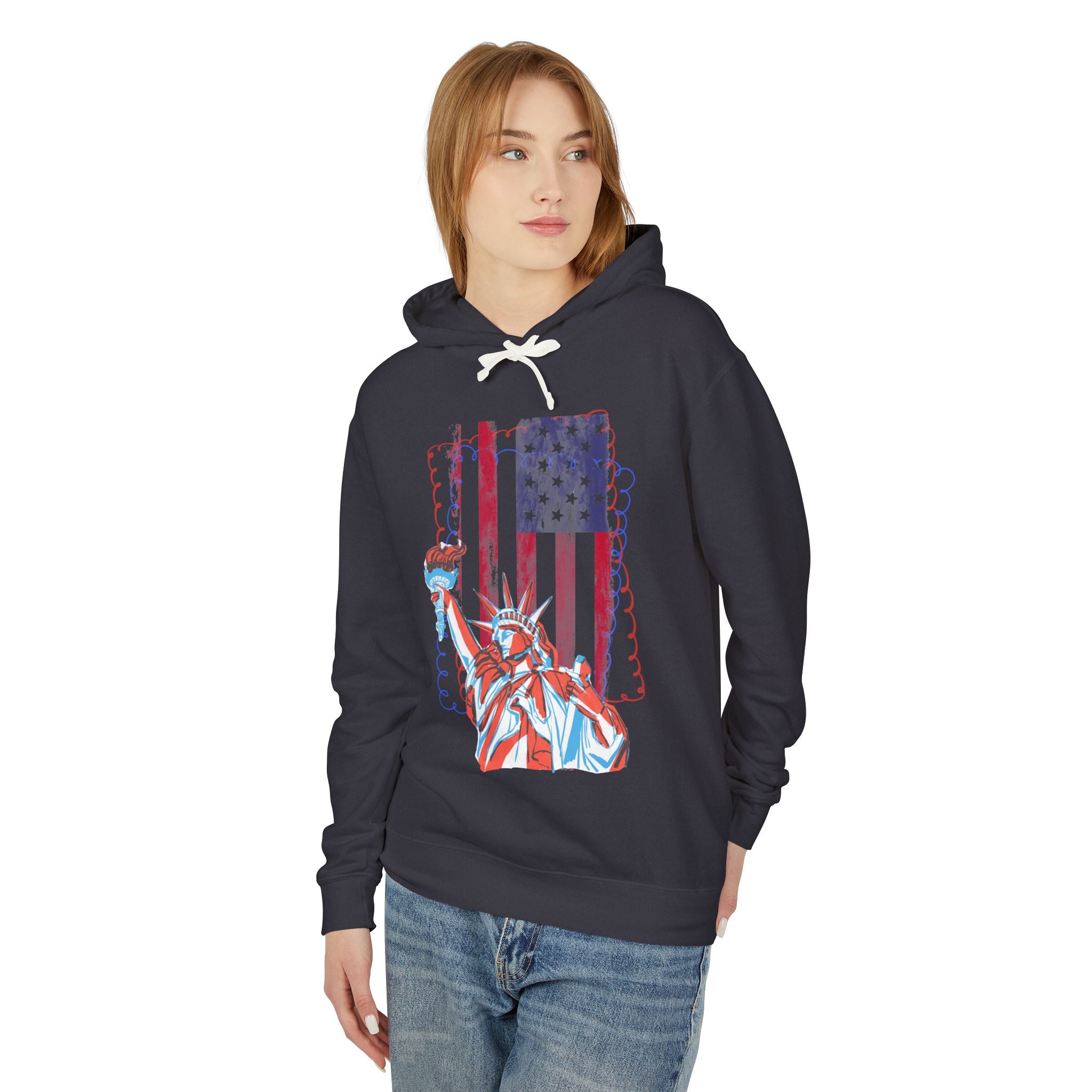 Liberty Statue American Flag Hoodie — Patriotic USA Graphic Sweatshirt - Creations by Chris and Carlos
