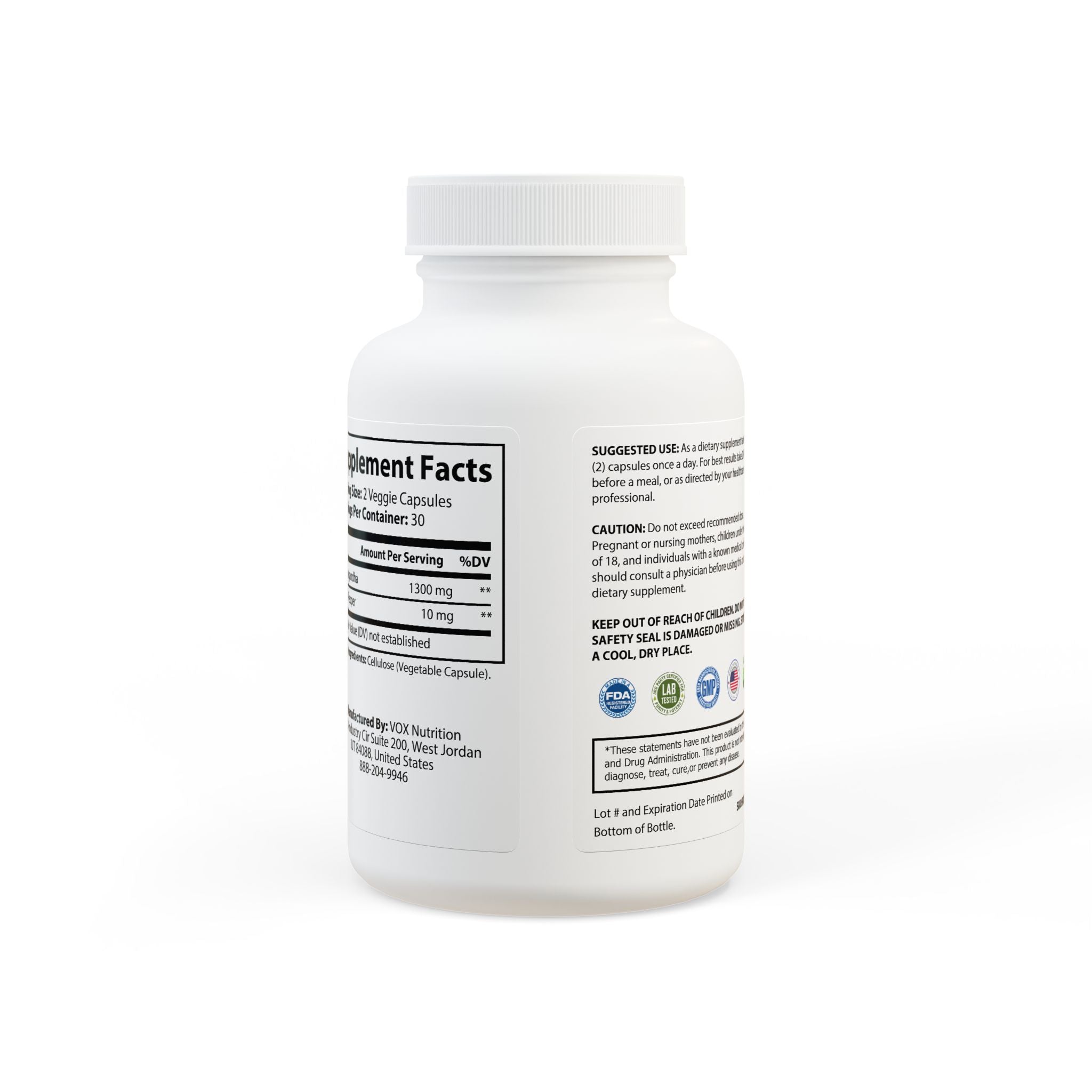 Ashwagandha and Black Pepper Supplement (60 capsules) - Creations by Chris and Carlos