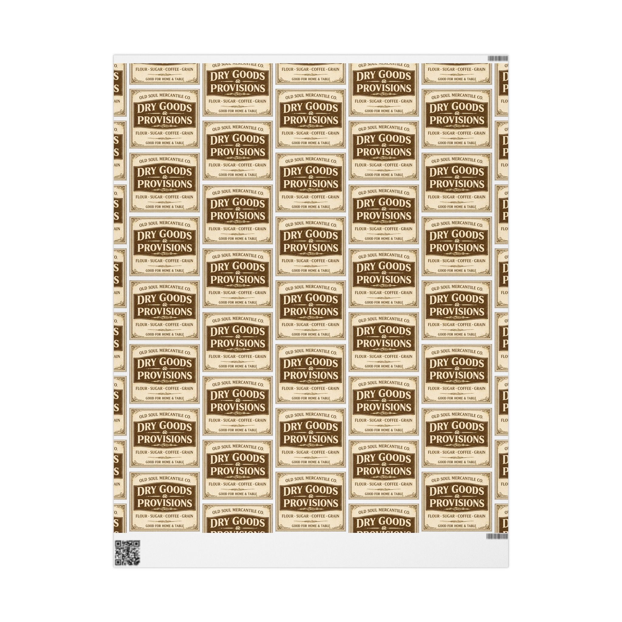 Wrapping Paper Roll — Vintage Pantry Labels Pattern, Brown & Cream Gift Wrap for Foodies & Home Cooks - Creations by Chris and Carlos