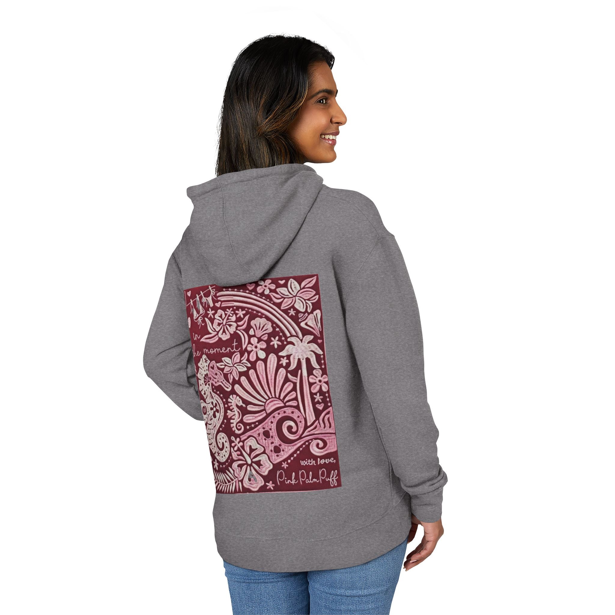 Coastal Bandana Art Hoodie — "Live in the Moment" Seahorse Design - Creations by Chris and Carlos