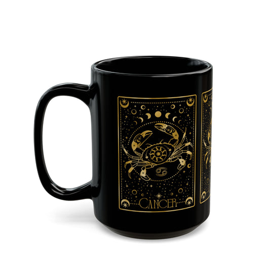 Cancer Zodiac Black Mug — Gold Astrological Tarot-Style Coffee Cup (11oz/15oz) - Creations by Chris and Carlos