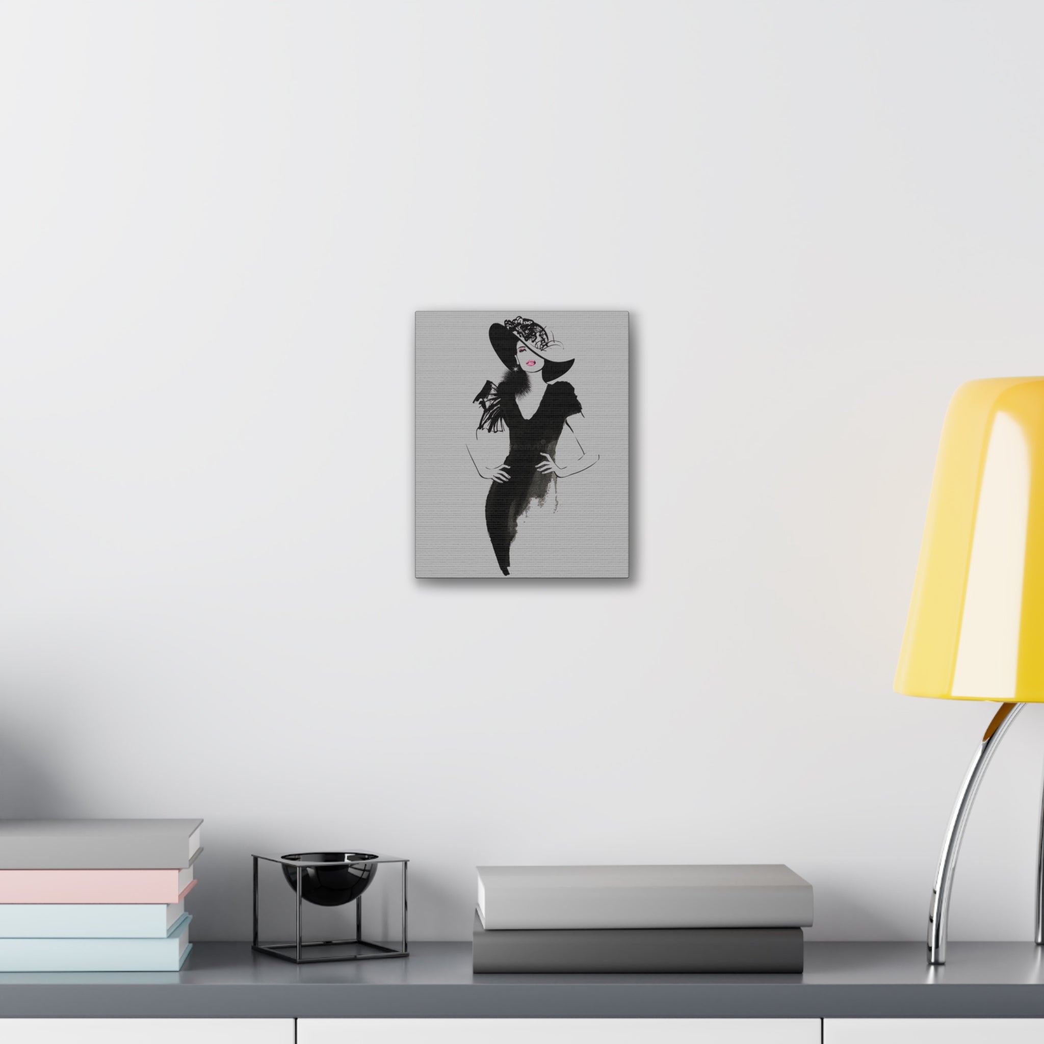 Fashion Illustration Canvas Wall Art — Elegant Lady in Black Hat - Creations by Chris and Carlos