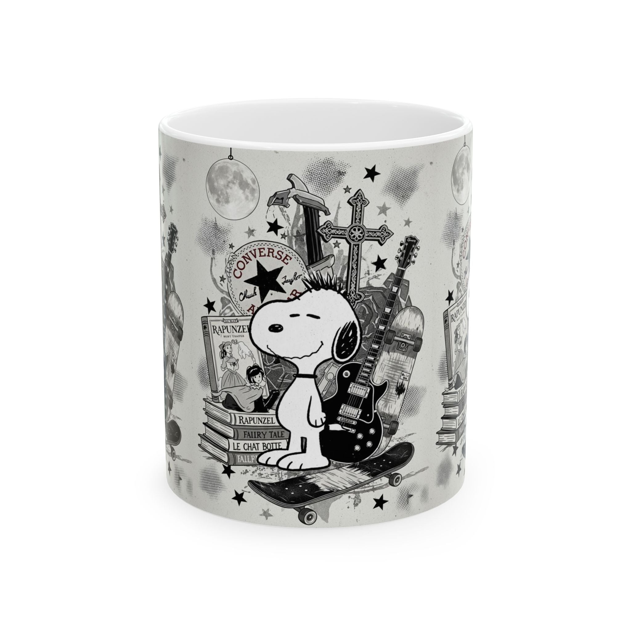 Snoopy Rocker Ceramic Mug – Vintage Skateboard & Guitar Coffee Cup (11oz/15oz) - Creations by Chris and Carlos