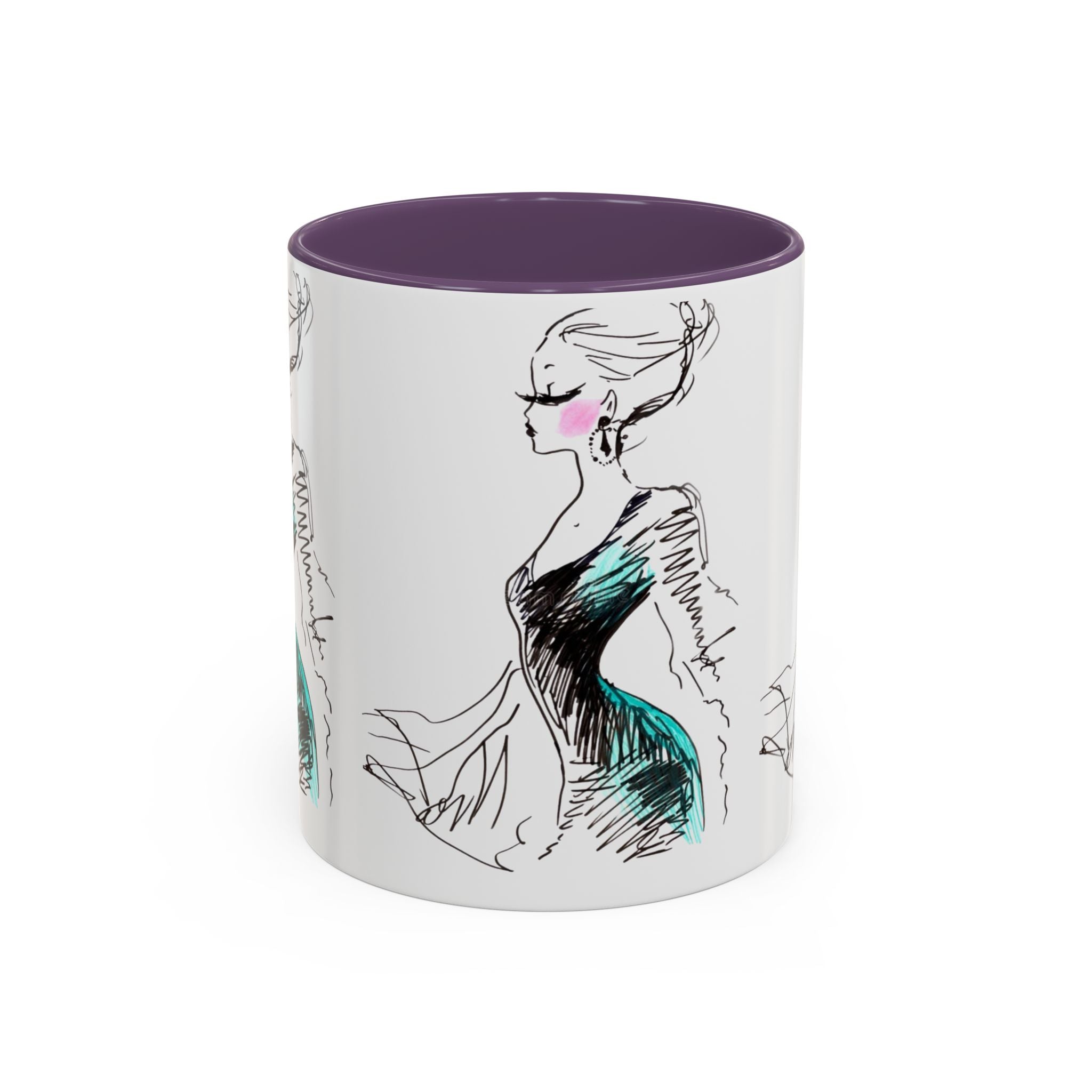 Fashion Sketch Accent Coffee Mug — Chic Hand-Drawn Dress Illustration (11/15 oz) - Creations by Chris and Carlos