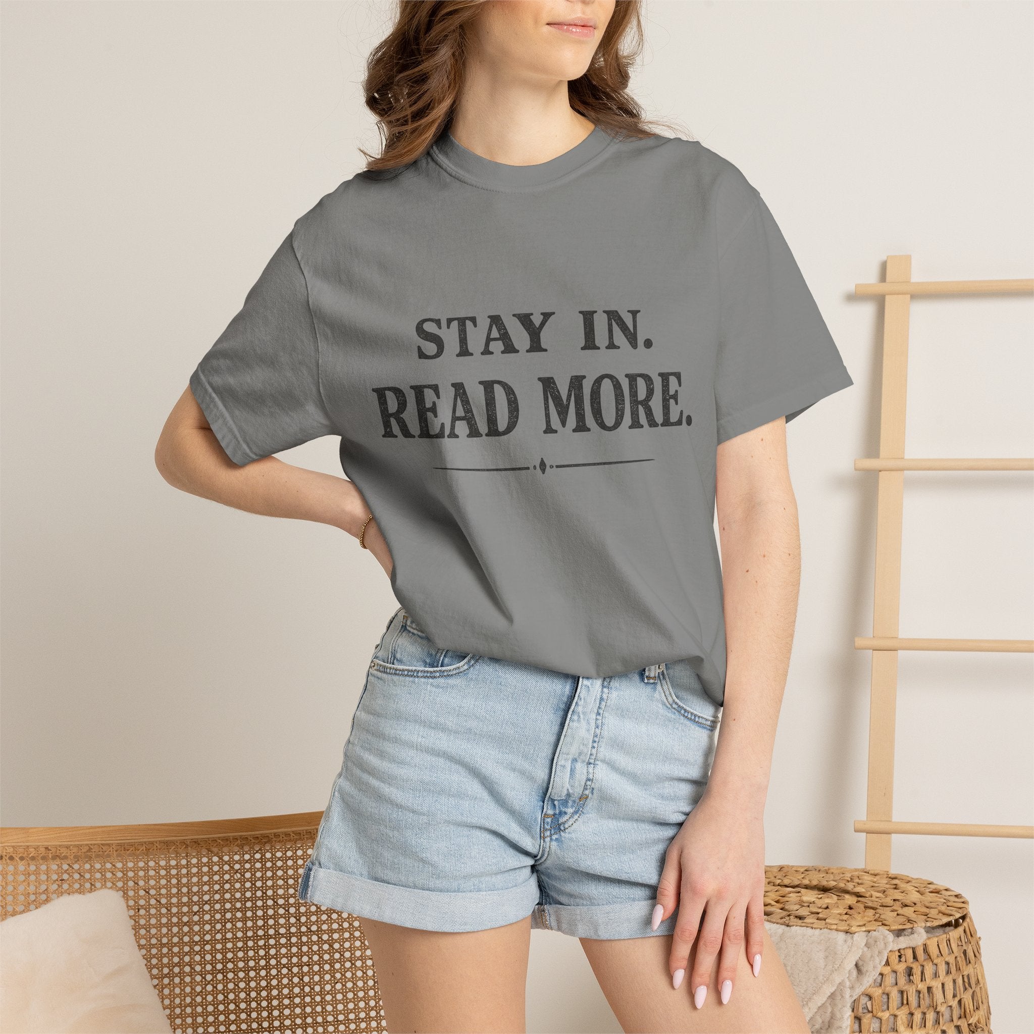 Stay In. Read More. T-Shirt — Cozy Literary Tee for Book Lovers - Creations by Chris and Carlos