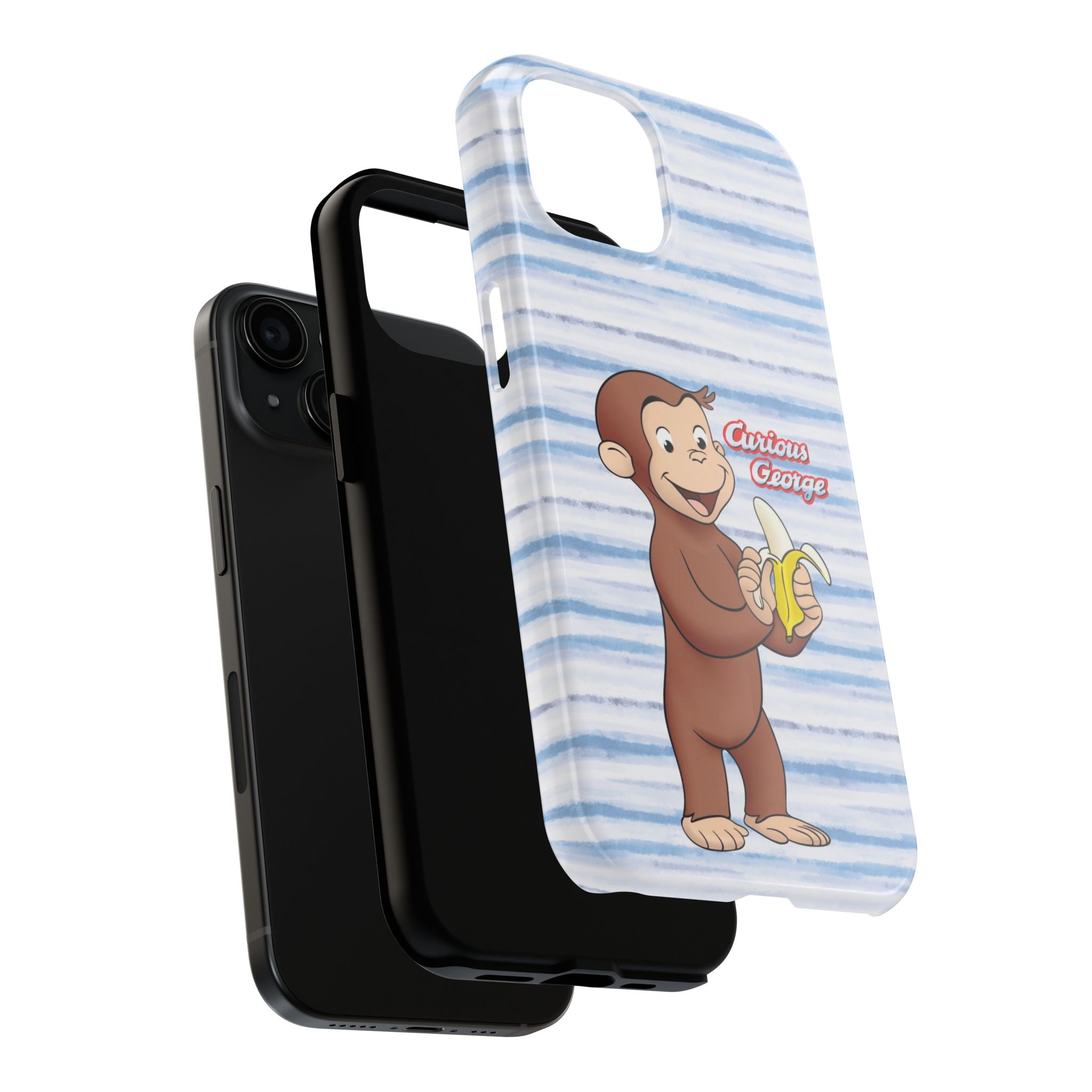 Curious George Banana Tough Phone Case — Cute Kids iPhone Cover, Blue Stripe Protective Case - Creations by Chris and Carlos