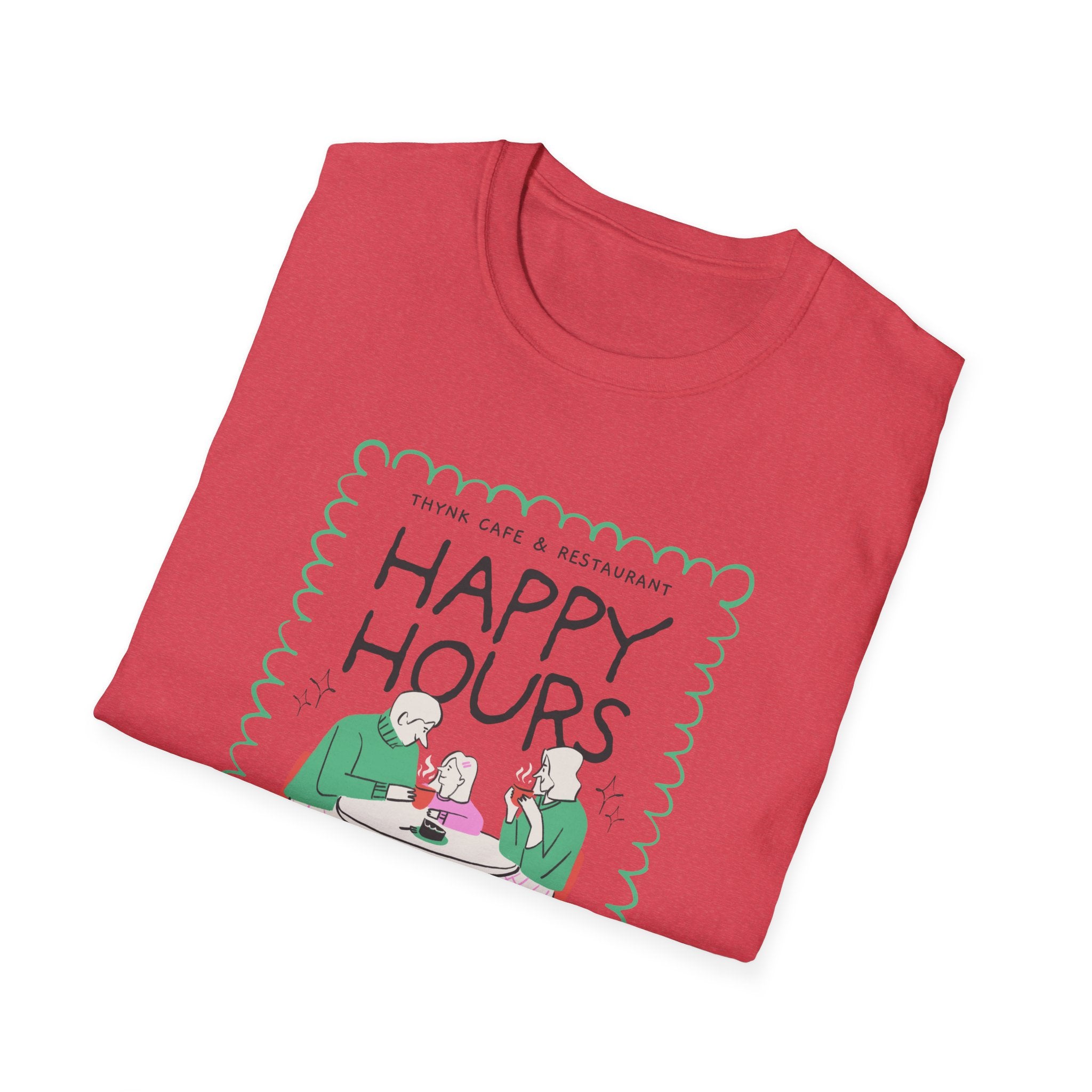 Happy Hours T-Shirt — Illustration of Friends Drinking at Cafe - Creations by Chris and Carlos