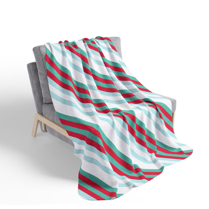 Merry Mod- Cozy Fleece Sherpa Blanket - Holiday Stripes, Perfect for Christmas, Winter Decor, Gift for Home, Snuggle Time, Cozy Nights
