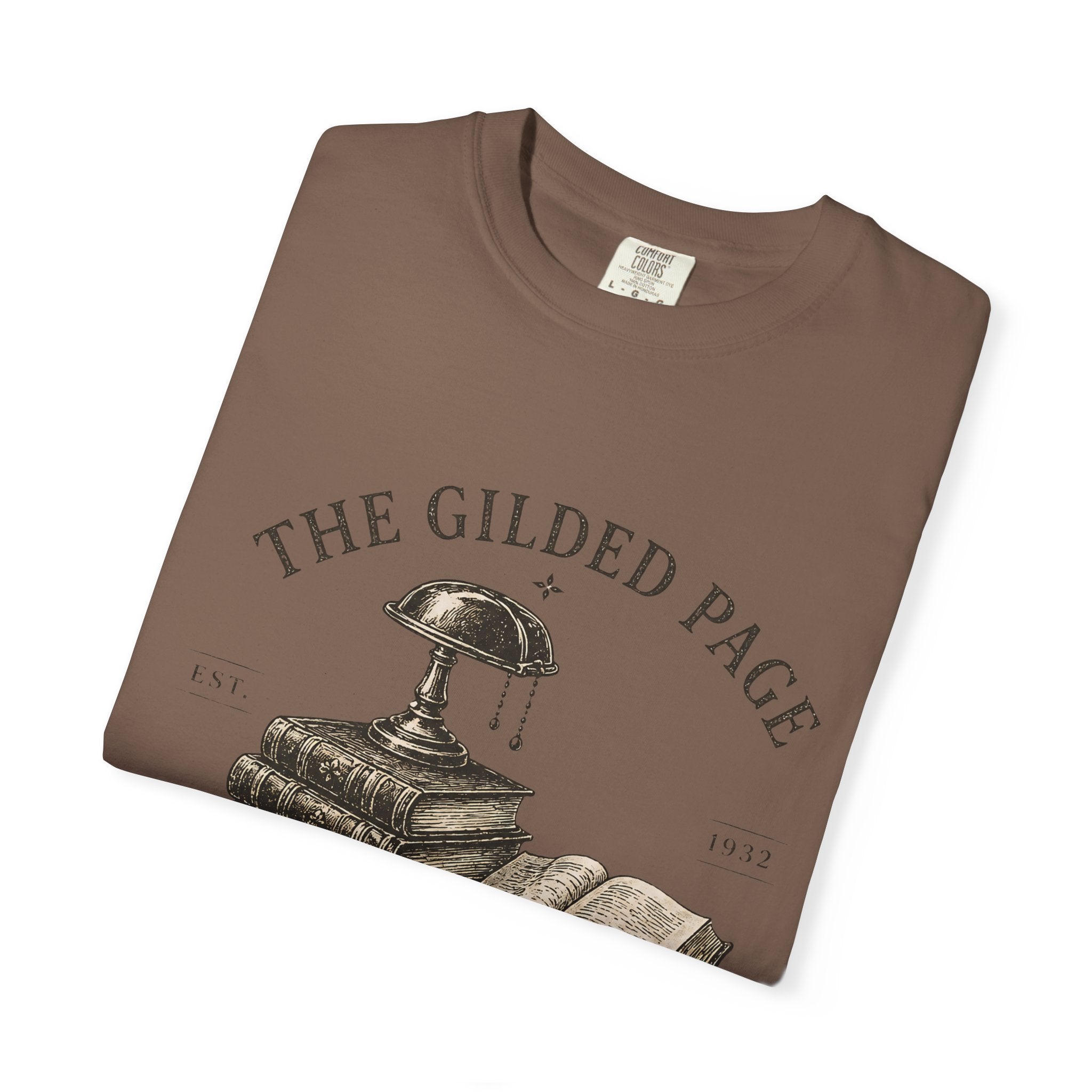 Vintage Book Lovers T‑Shirt — “The Gilded Page: Read More, Overthink Less” - Creations by Chris and Carlos