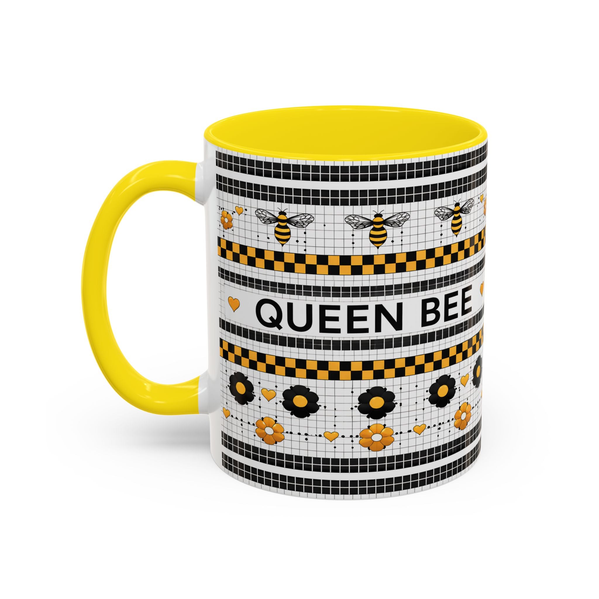Queen Bee Coffee Mug — Black & Yellow Floral Accent Mug (11/15oz) - Creations by Chris and Carlos