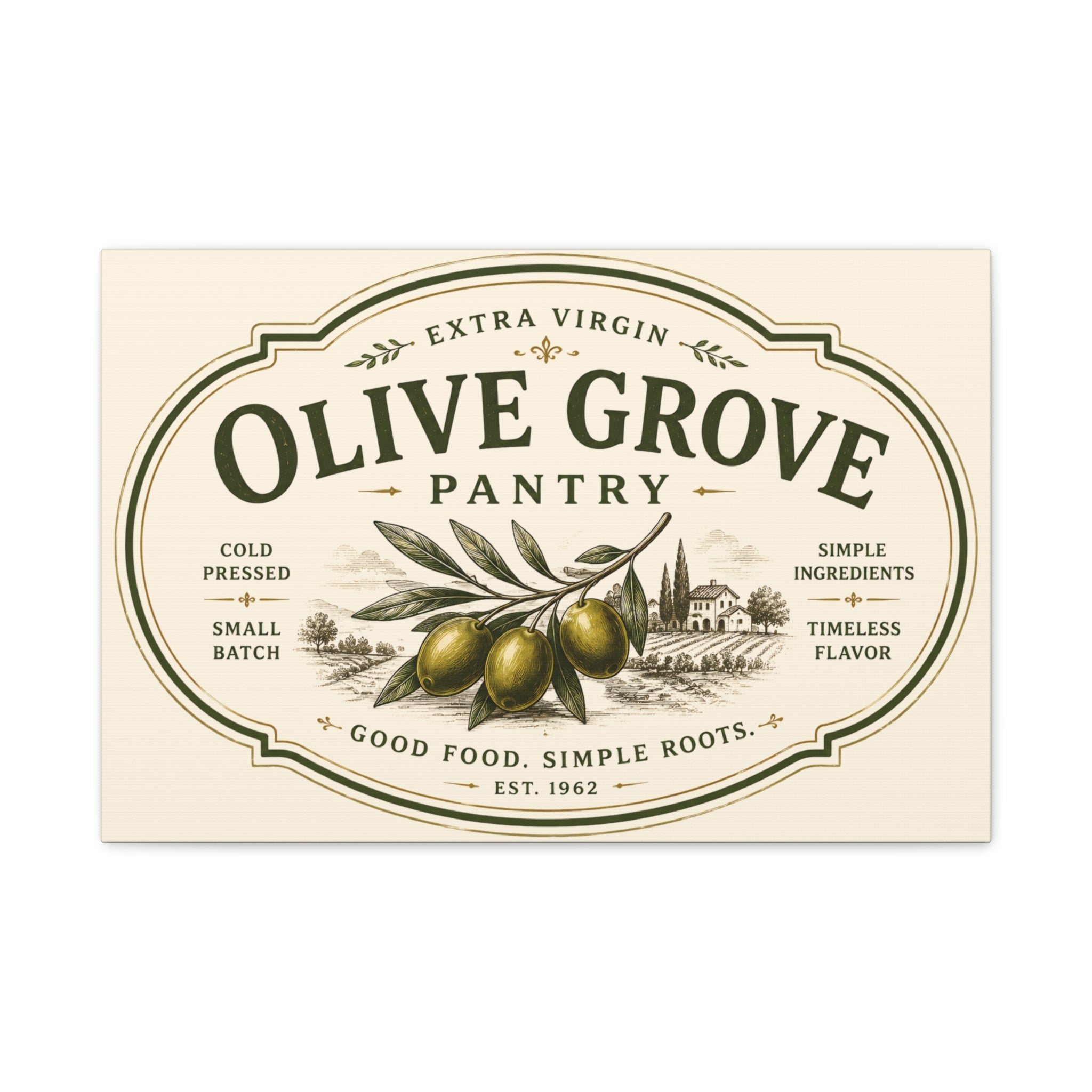 Olive Grove Pantry Matte Canvas Wall Art – Rustic Kitchen Sign, "Olive Grove" Vintage Olive Label - Creations by Chris and Carlos
