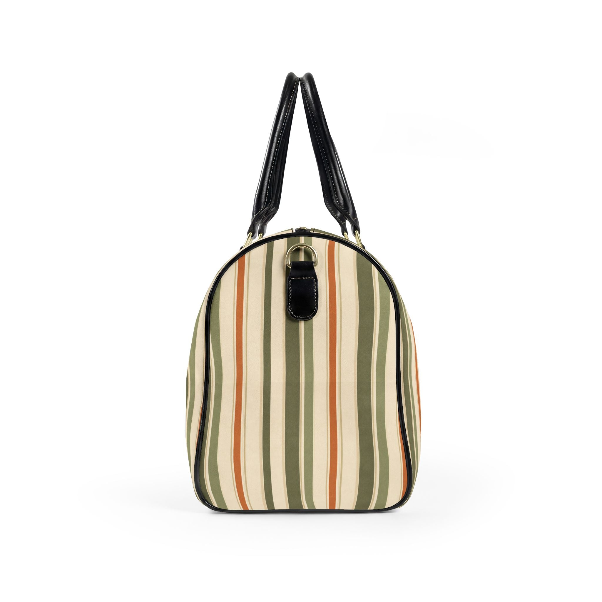 Striped Leather Weekender Bag — Olive & Tan Travel Duffle - Creations by Chris and Carlos