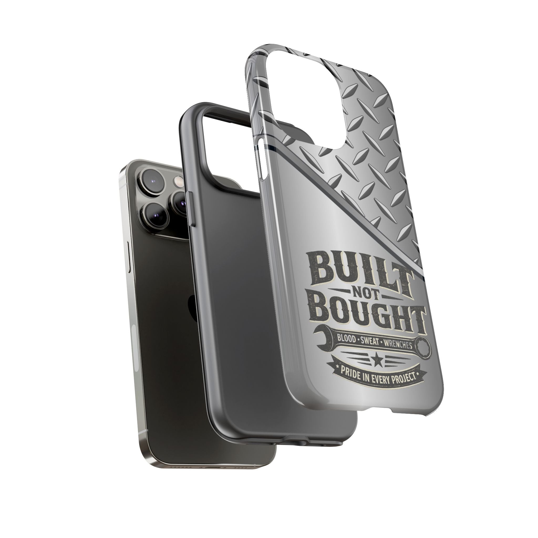 Built Not Bought Metal Diamond-Plate Phone Case — Rugged Tool Lover Gift - Creations by Chris and Carlos