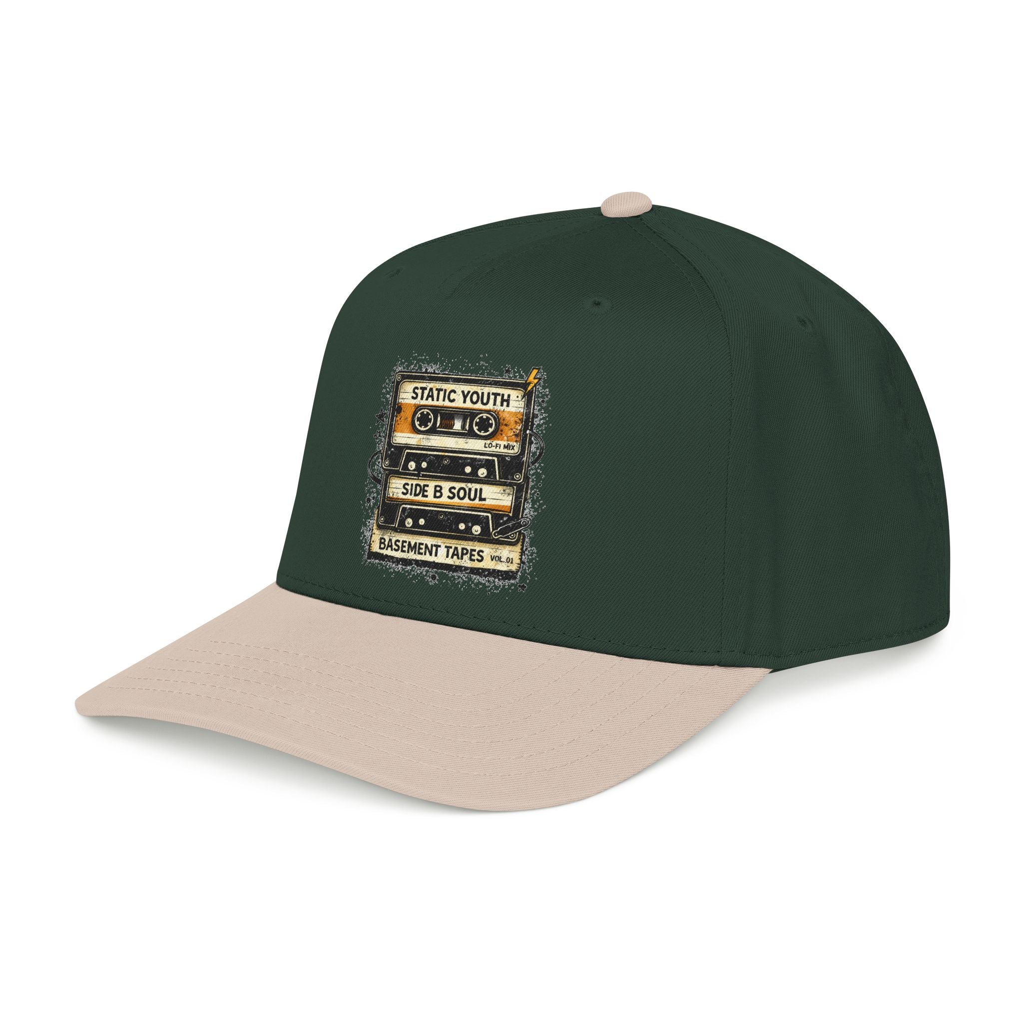 Vintage Cassette Baseball Cap — "Static Youth / Side B Soul" Retro Tape Design - Creations by Chris and Carlos
