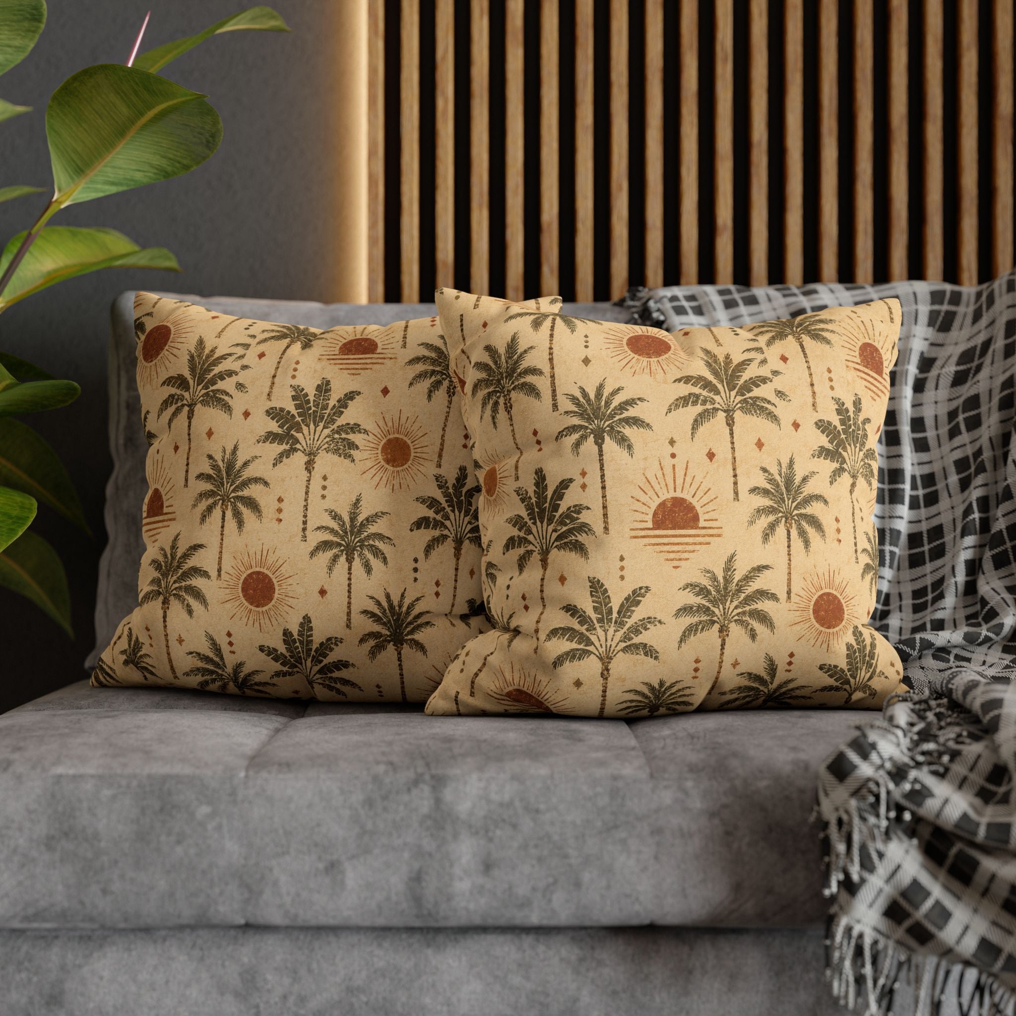 Tropical Palm Sunset Pillowcase — Boho Beach Decorative Throw Pillow Cover - Creations by Chris and Carlos