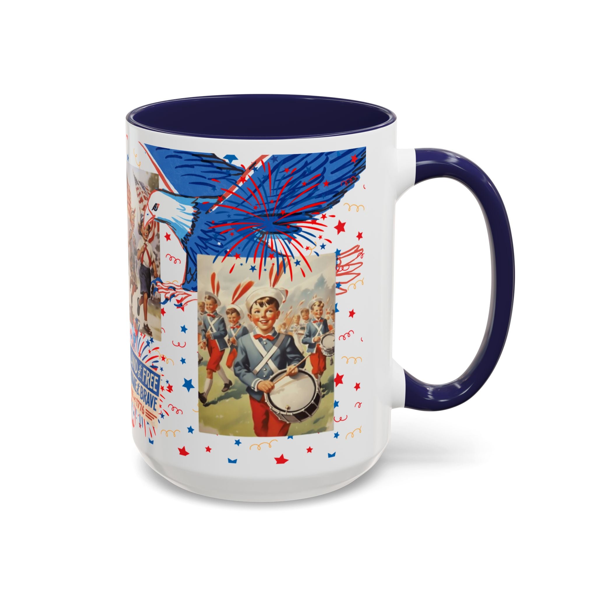Patriotic Vintage 4th of July Accent Mug – 'Land of the Free, Home of the Brave' - Creations by Chris and Carlos