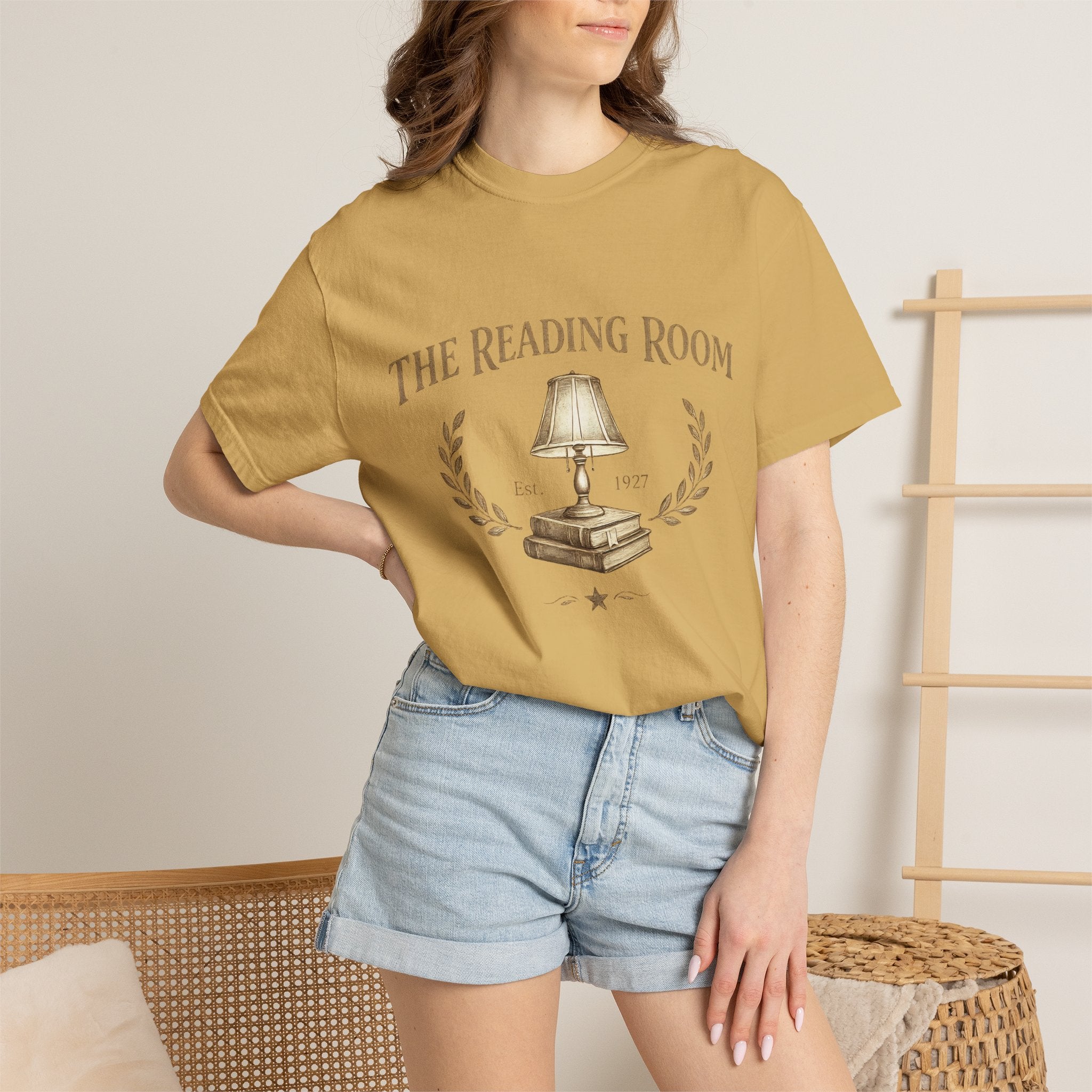 Reading Room T-Shirt — Vintage Lamp & Books Graphic Tee for Book Lovers - Creations by Chris and Carlos