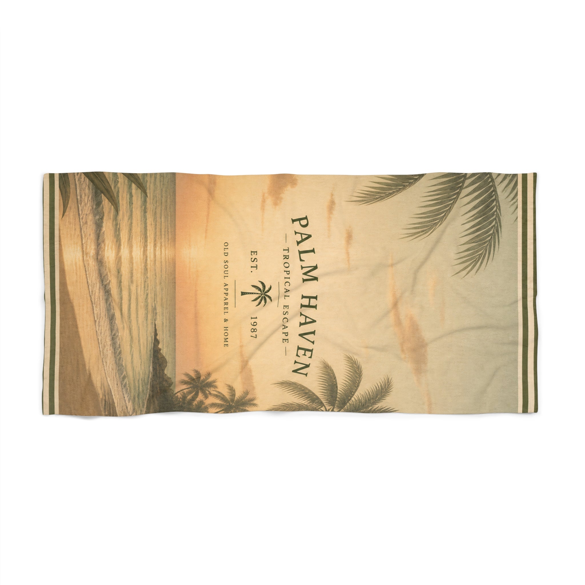 Palm Haven Vintage Beach Towel – Retro Tropical Palm Print - Creations by Chris and Carlos