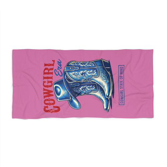 Cowgirl Era Beach Towel — Pink Western Cowboy Boots Design - Creations by Chris and Carlos