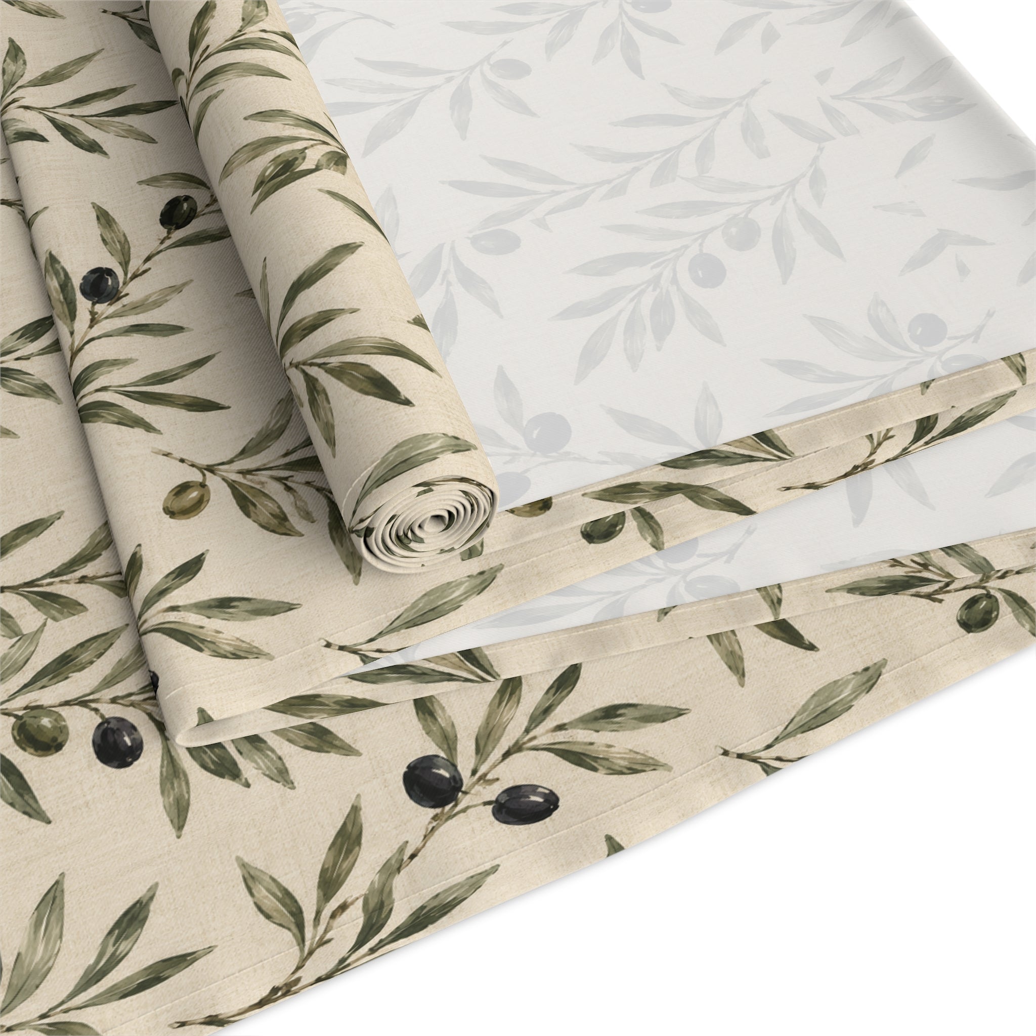 Olive Branch Table Runner — Neutral Botanical Linen-Style Decor - Creations by Chris and Carlos