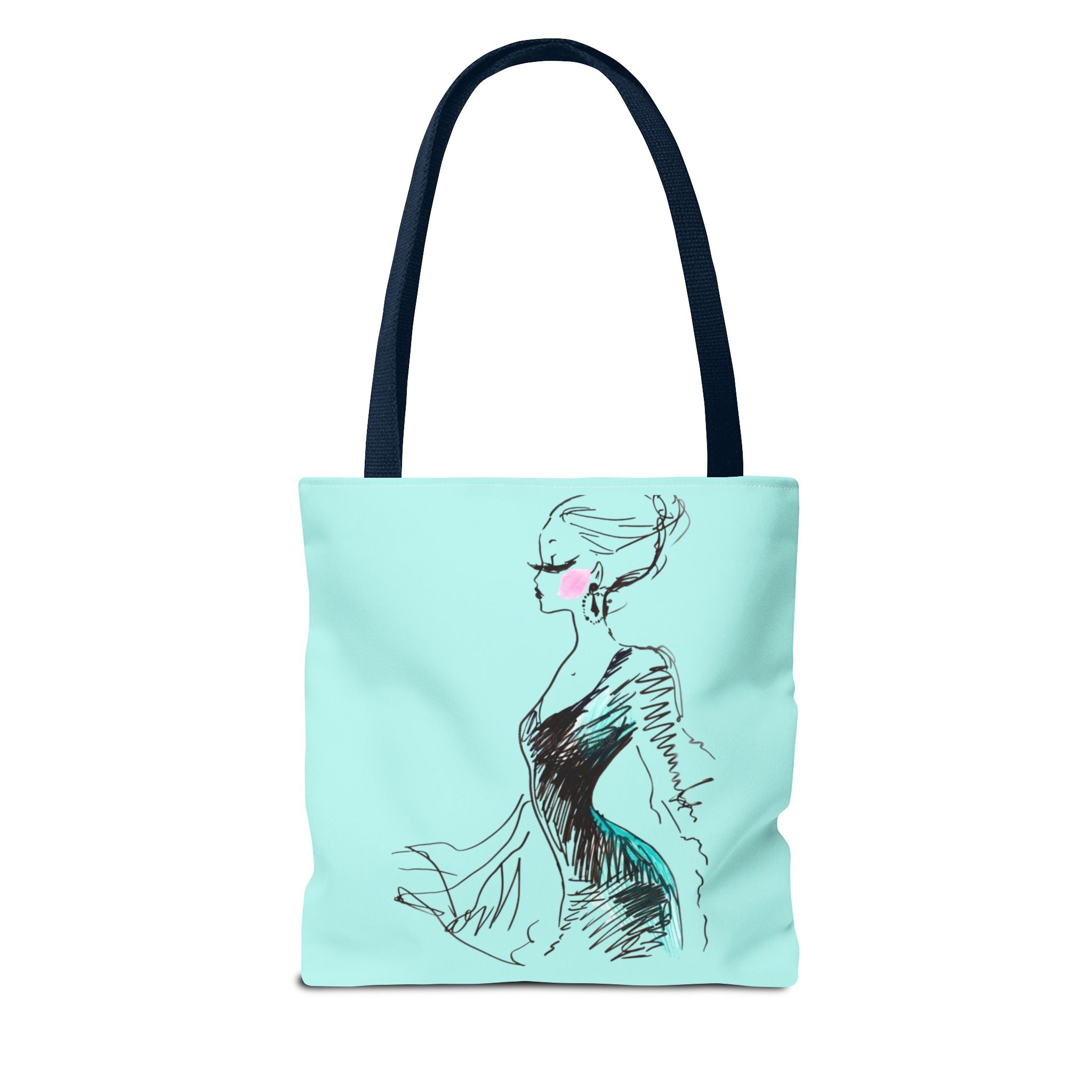 Fashion Sketch Tote Bag – Chic Aqua Illustration Tote - Creations by Chris and Carlos