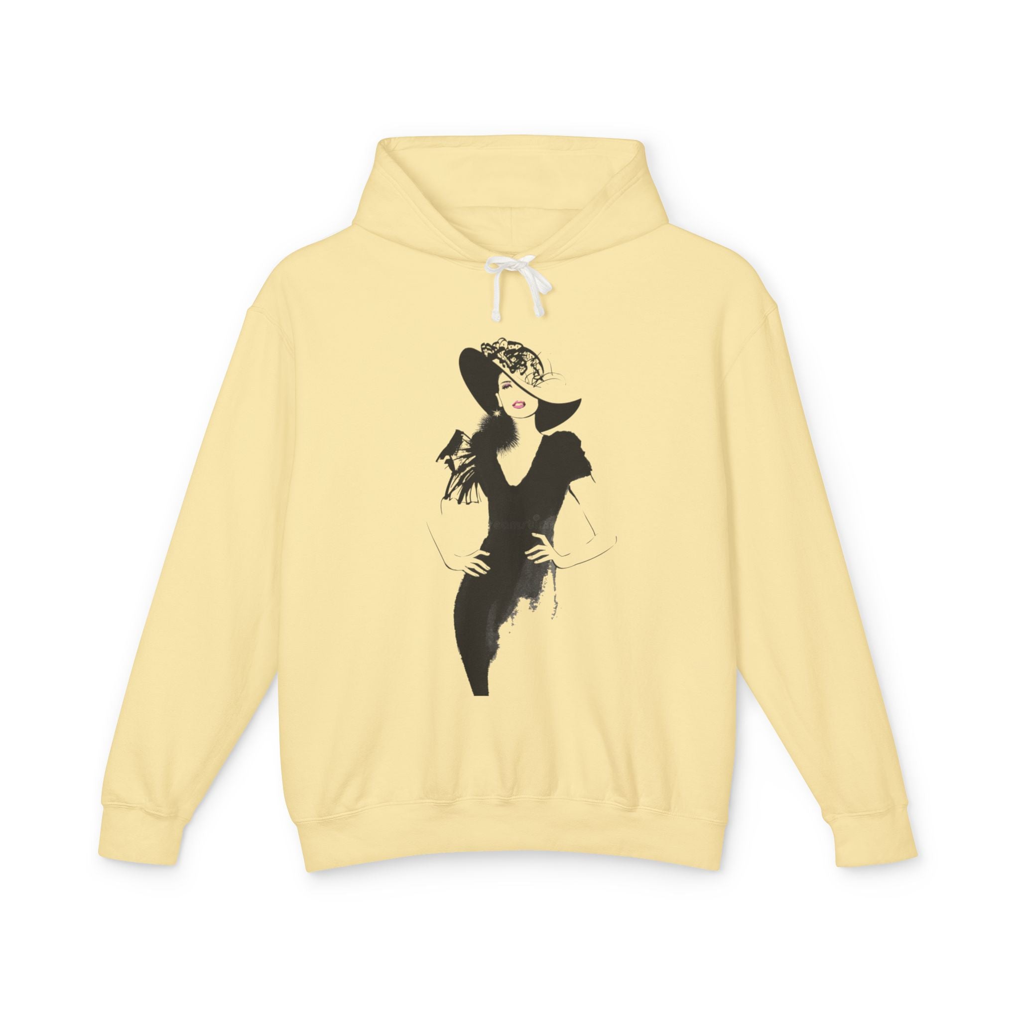 Retro Femme Fashion Hoodie — Vintage Black & White Glamour Illustration - Creations by Chris and Carlos