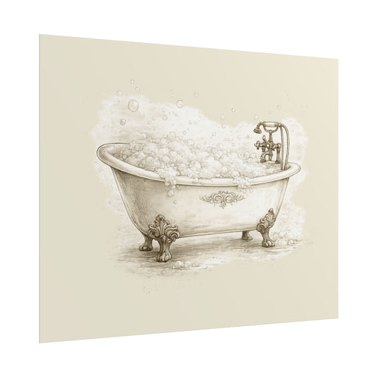 Bathroom Wall Art Poster — Vintage Clawfoot Tub Illustration (Rolled Poster) - Creations by Chris and Carlos