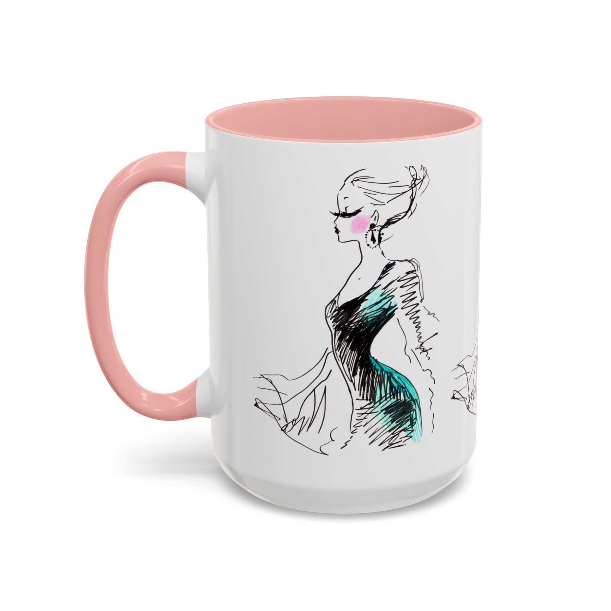 Fashion Sketch Accent Coffee Mug — Chic Hand-Drawn Dress Illustration (11/15 oz) - Creations by Chris and Carlos