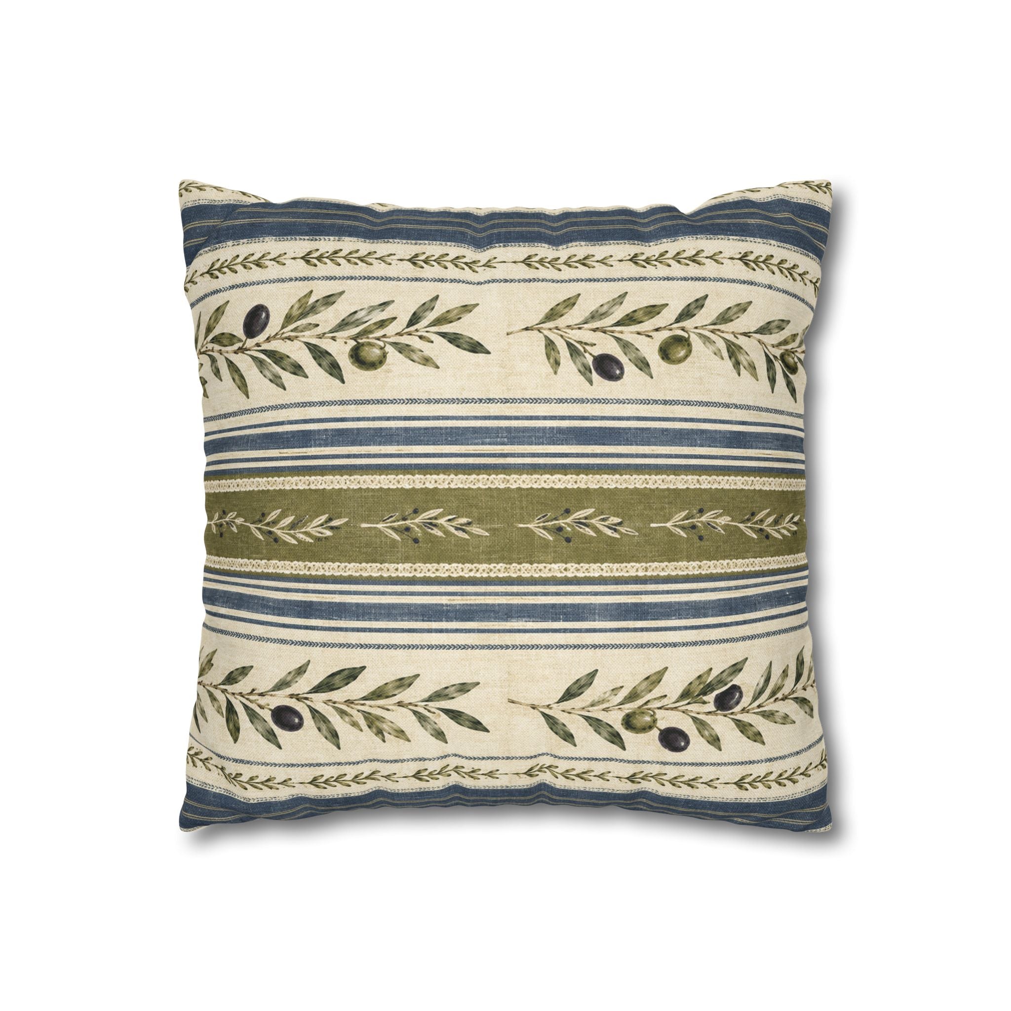 Olive & Navy Olive Branch Striped Throw Pillowcase - Creations by Chris and Carlos