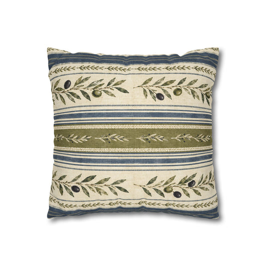 Olive & Navy Olive Branch Striped Throw Pillowcase - Creations by Chris and Carlos