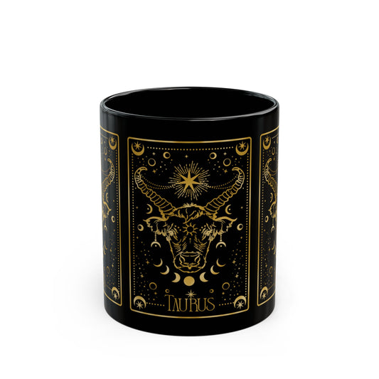 Taurus Zodiac Black Mug — Gold Astrological Bull Coffee Cup (11oz & 15oz) - Creations by Chris and Carlos