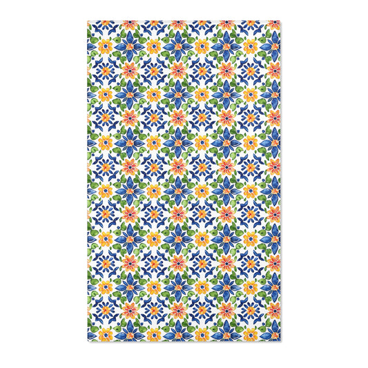 Sol y Alegría (Sun and Joy) Collection- Mediterranean Floral Area Rug — Colorful Blue & Yellow Tile Pattern - Creations by Chris and Carlos